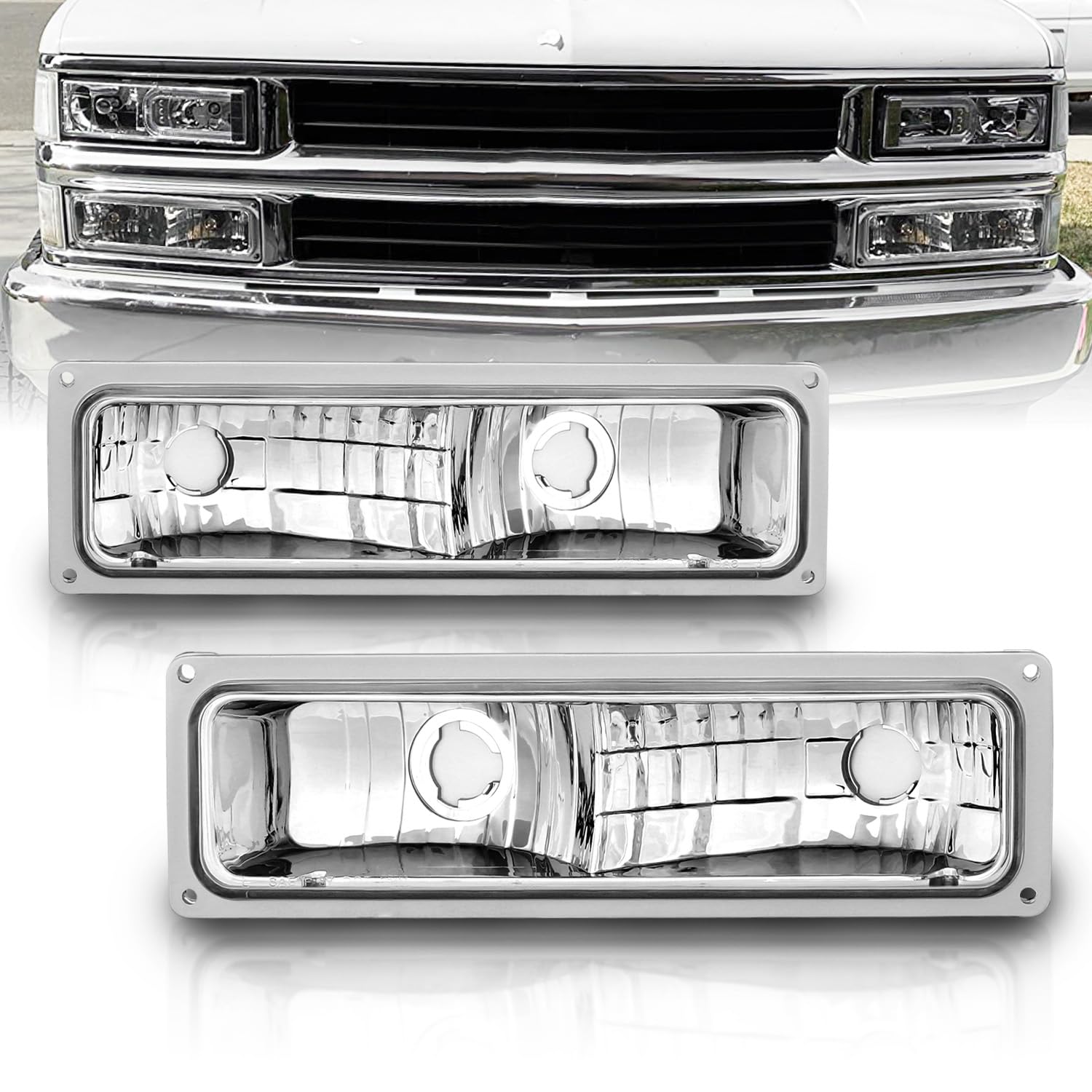Amerilite For Chevy Gmc C/K Pickup Truck Full-Size Euro Style Crystal Replacement Bumper Pack/Signal Lights Assembly Pair - Pass