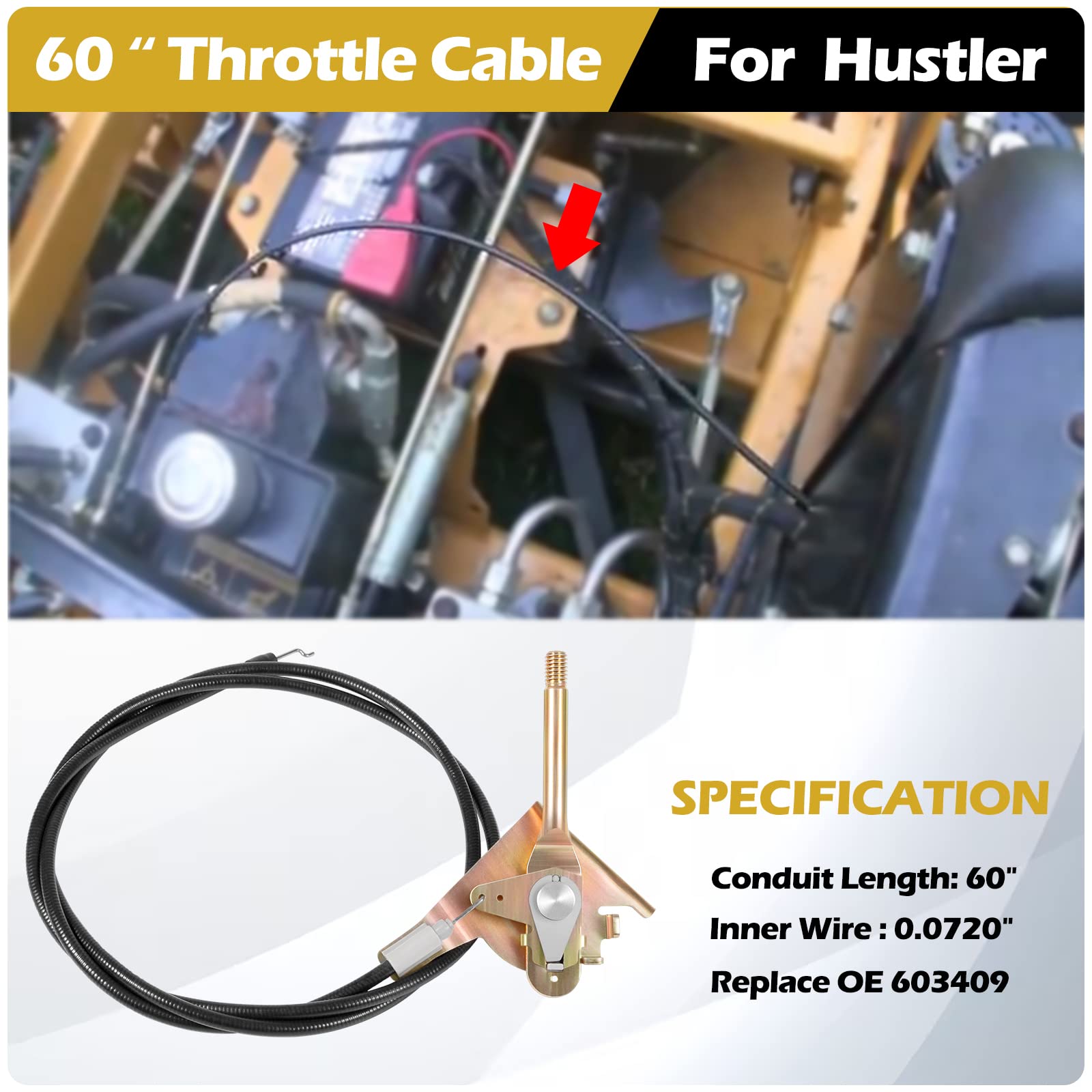 Sunluway 60'' Throttle Control Cable For Hustler Super Z, Super Z Hd, Rd Super Z Hd, Super Z Ex, X-One And Super 104, Replace Oe