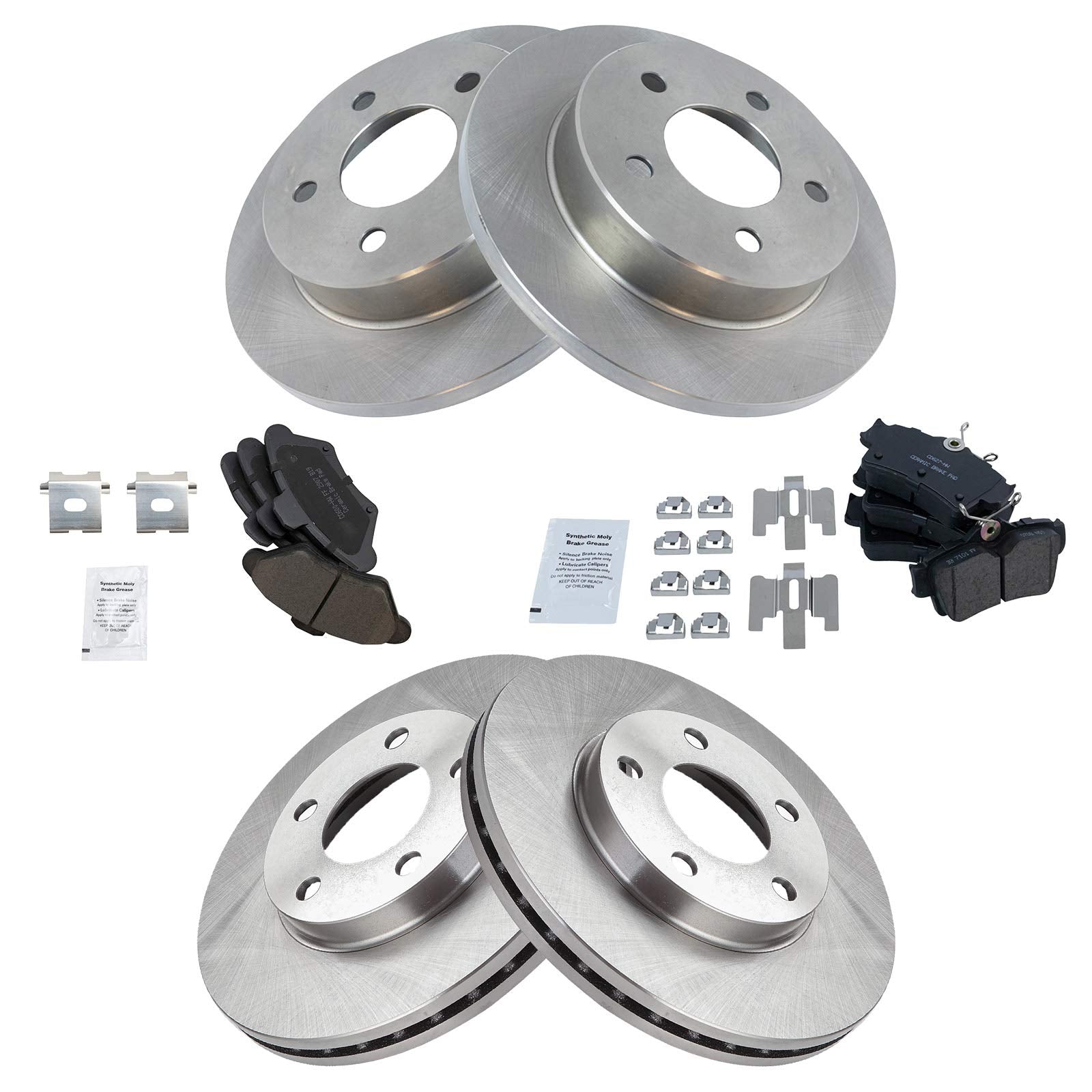 Trq Front And Rear Brake Pad & Rotor Kit Brake Pads Brake Rotor Ceramic Compatible With 1994-1998 Ford Mustang