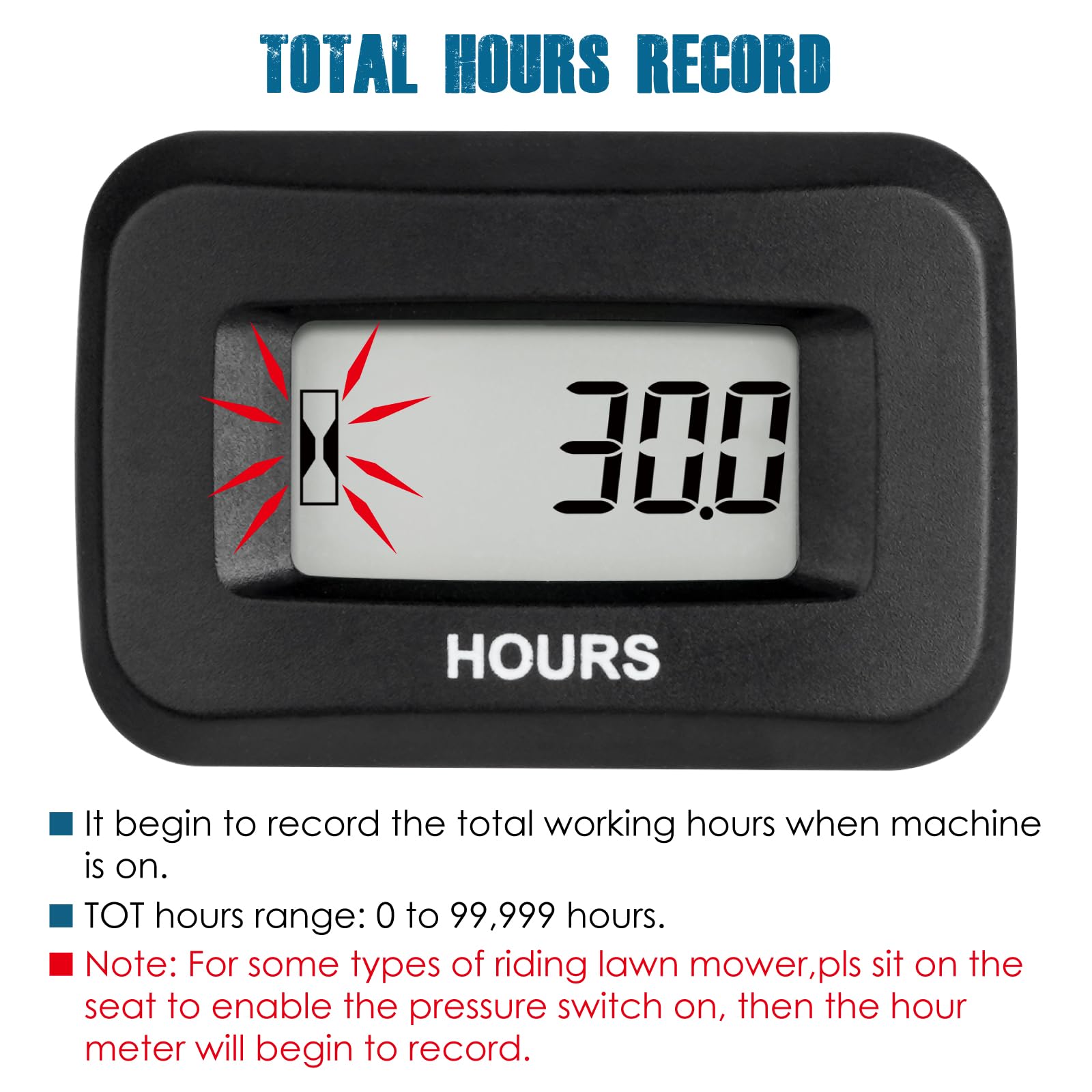 2 Pieces Runleader Digital Hour Meter,Dc 5V To 60V For Riding Lawn Mower Tractor Golf Cart Forklift Rv Motorhome Milling Machine