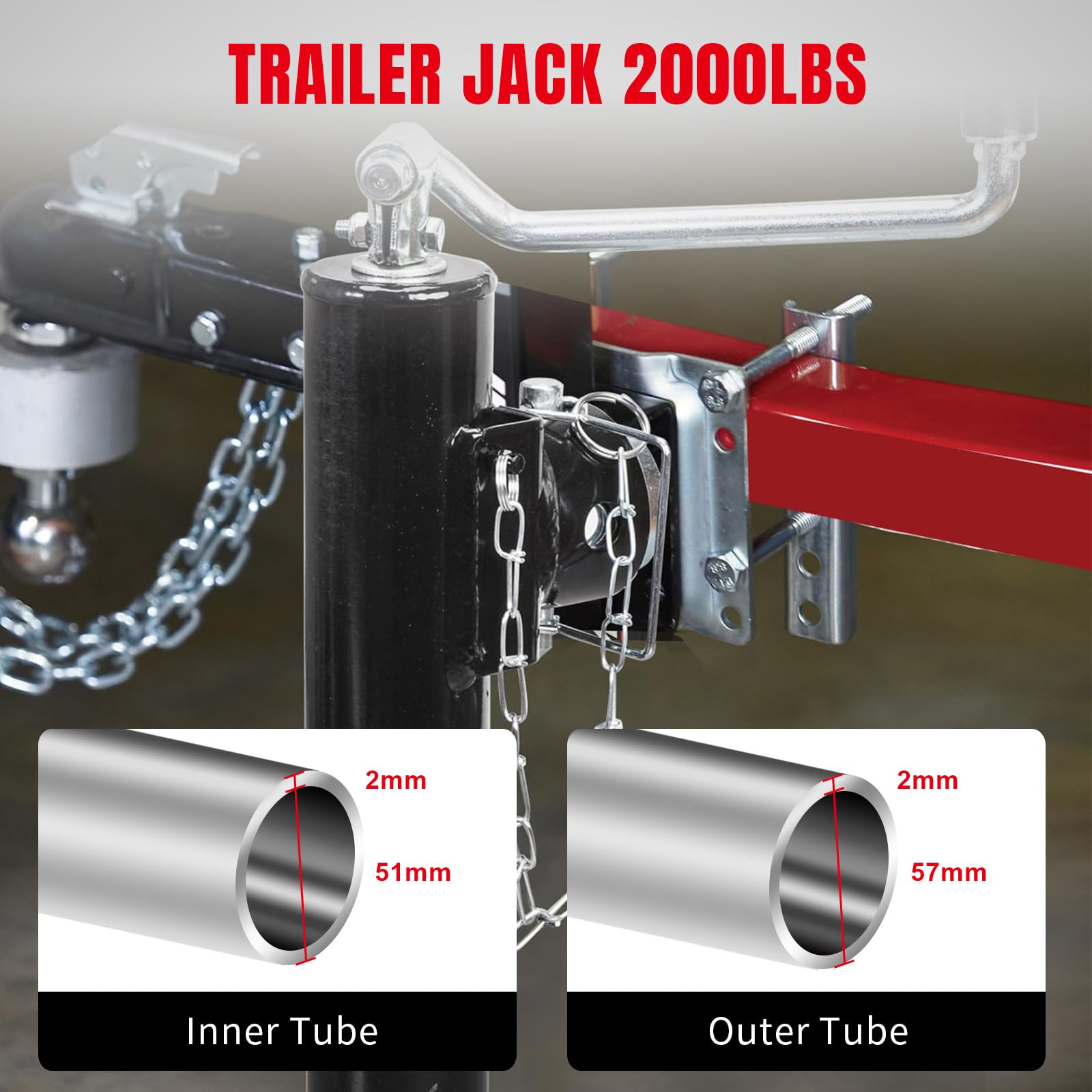 Torin 2000Lbs Trailer Jack Heavy-Duty Square Direct Weld On Rv Jack, 10 Inches Lift, Adjustable Drop Leg, For Lifting Rv Trailer