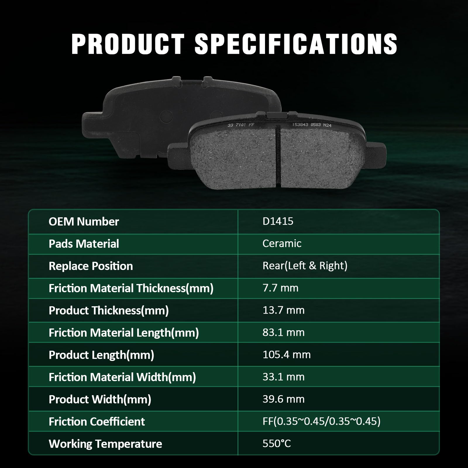 Automuto 4Pcs Rear Ceramic Brake Pads Set D1415 For Infiniti Jx35 13, Qx60 14-20, Nissan Murano 10-21, Pathfinder 13-20, Quest 1