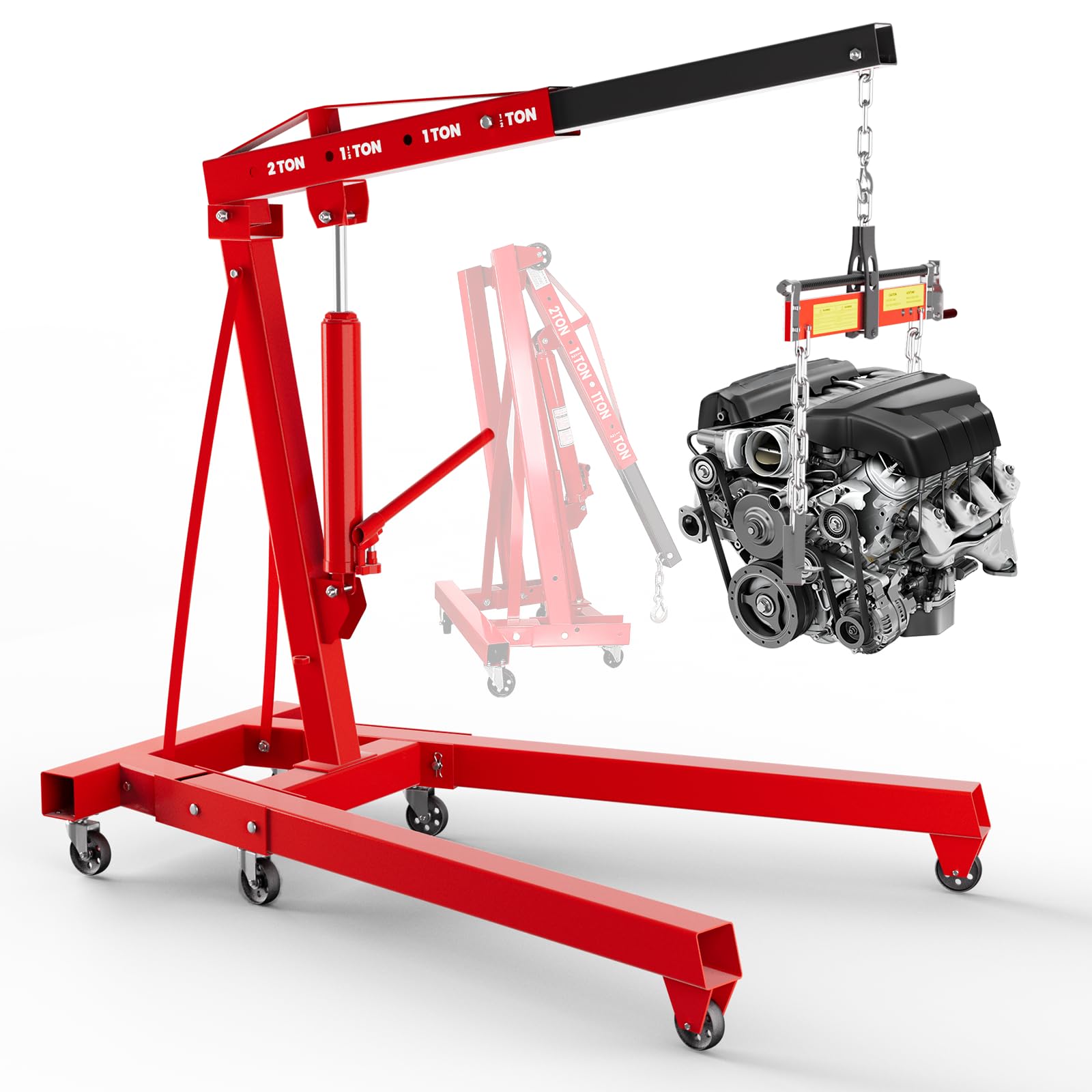7000 LBS Engine Hoist with Leveler, 3 Ton Heavy Duty Alloy Steel Folding Cherry Picker Engine Hoist, 9 Ton Hydraulic Pump Engine