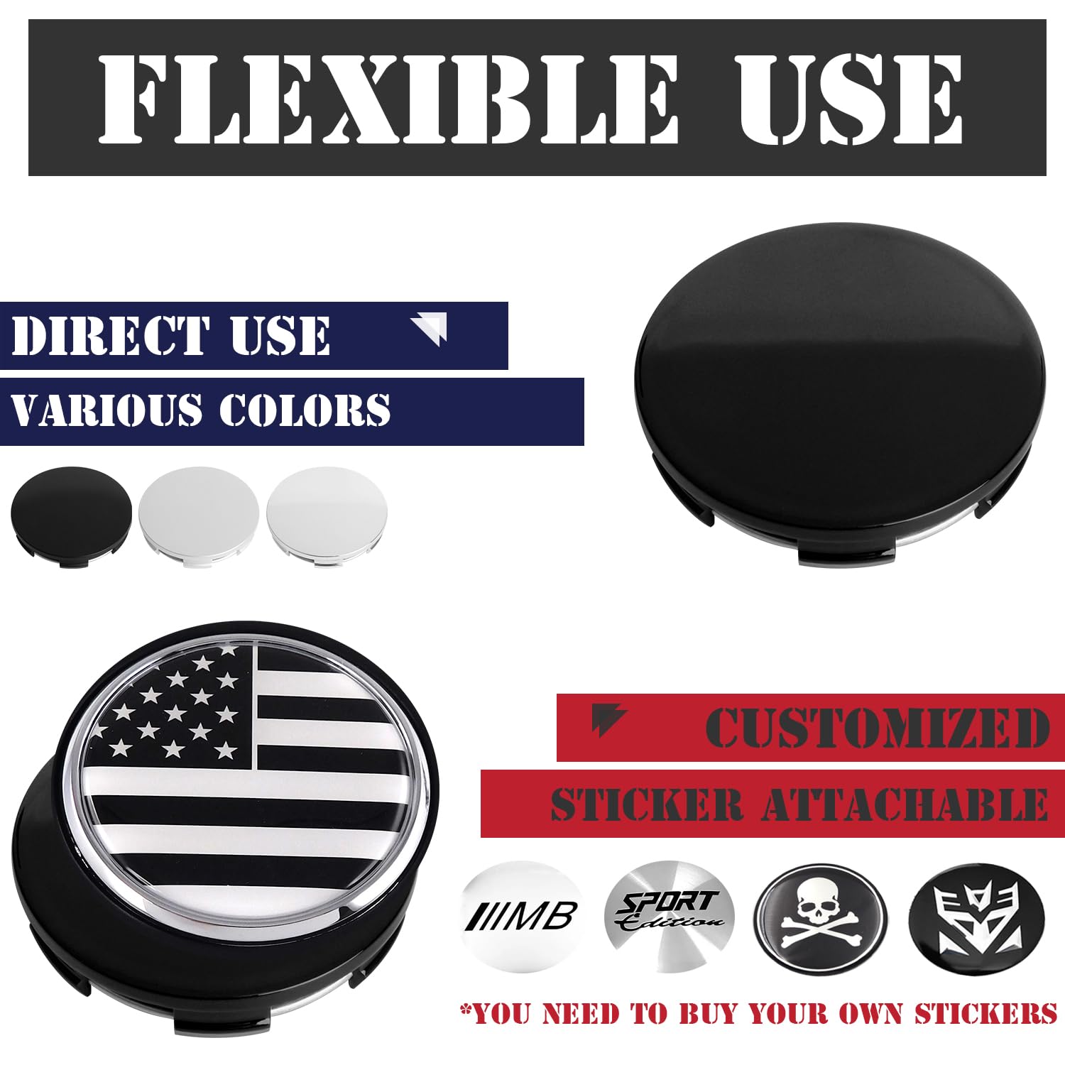 Kitspro 2.7Inch 69Mm Wheel Center Caps For Honda Accord Civic Crv Pilot Rim Hub Caps 44732 S9A A00, Pack Of 4 (Gloss Black, Oute