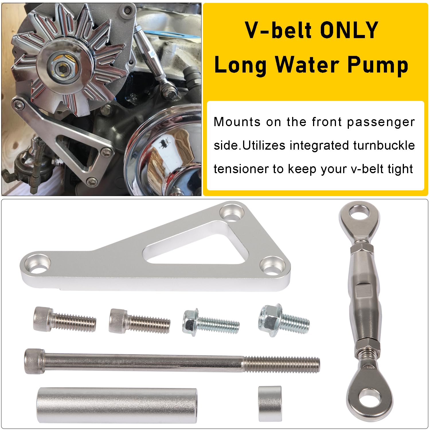 Alternator Bracket Adjustable Kit for Chevy SBC 305 327 350 383 5.0L 5.7L V8 Eight Cylinder Long Water Pump