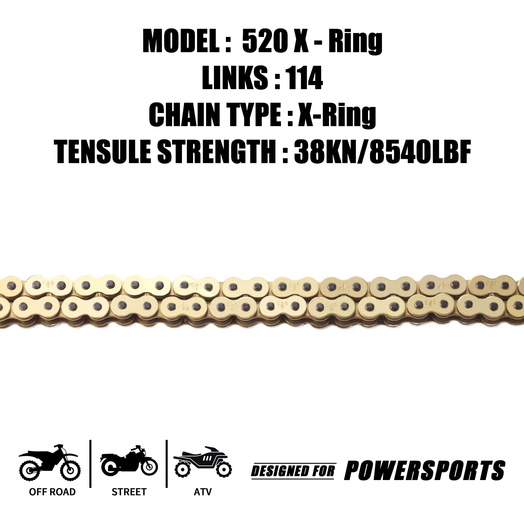 Mrelc Gold 520 X-Ring Chain + Chain Breaker,114 Links With Connecting Master Link