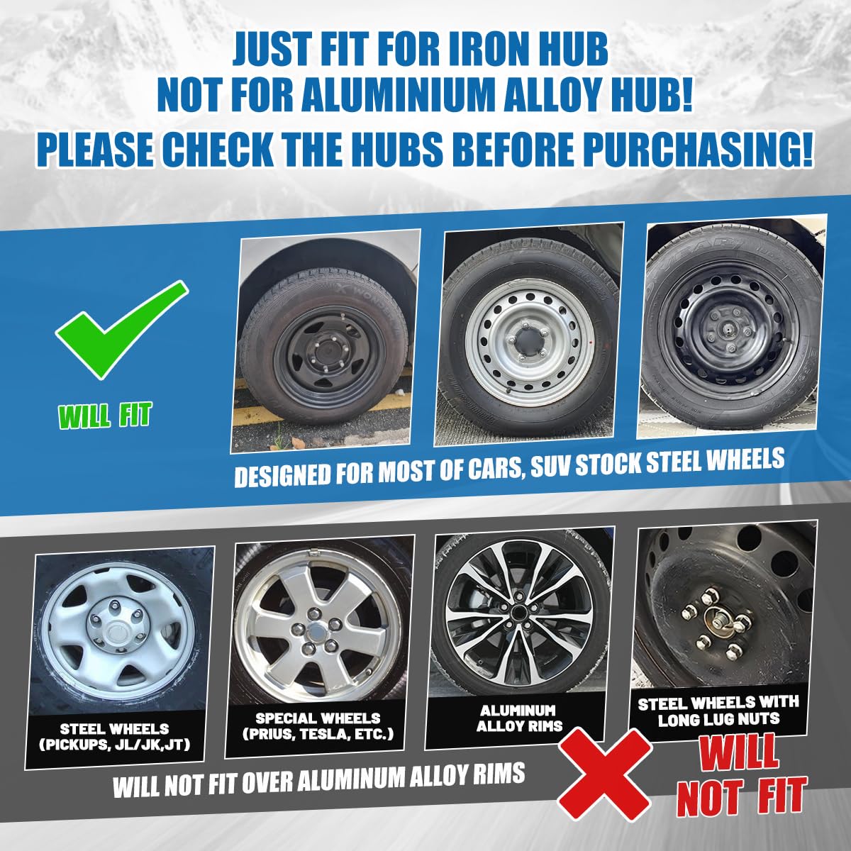 Nixon Offroad 16 Inch Hubcaps [Only Fit Iron Hub] Universal Wheel Rim Cover (Set Of 4) Abs Hub Caps Replacement For Car Truck Su