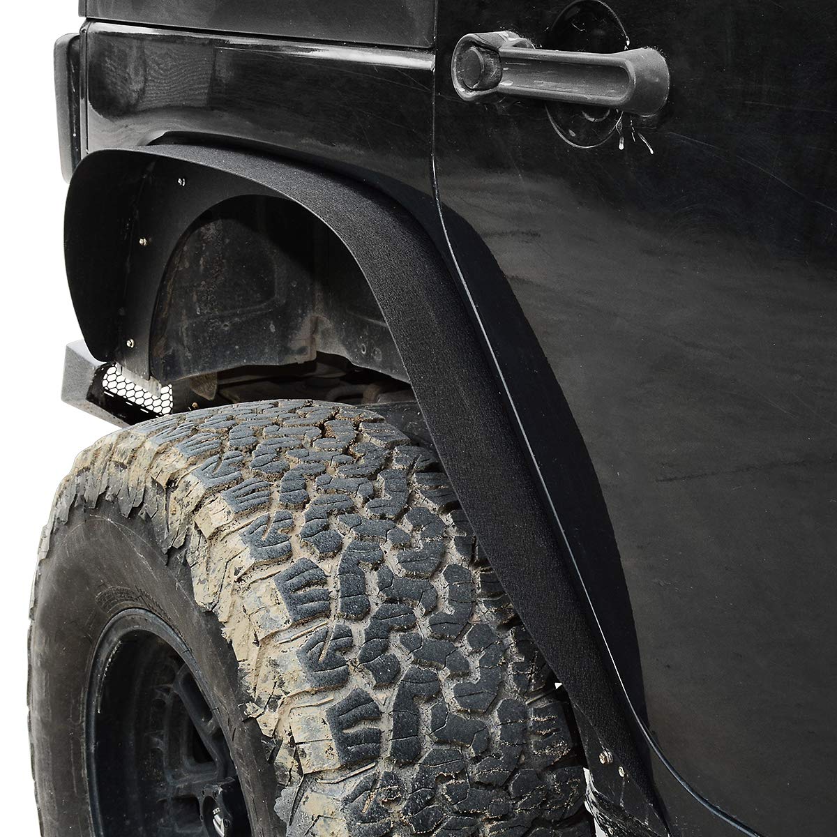 Oedro Flat Front & Rear Fender Flares Compatible With 2007-2018 Jeep Wrangler Jk & Jku Unlimited (2 Door / 4 Door), 4 Pcs Off-Ro