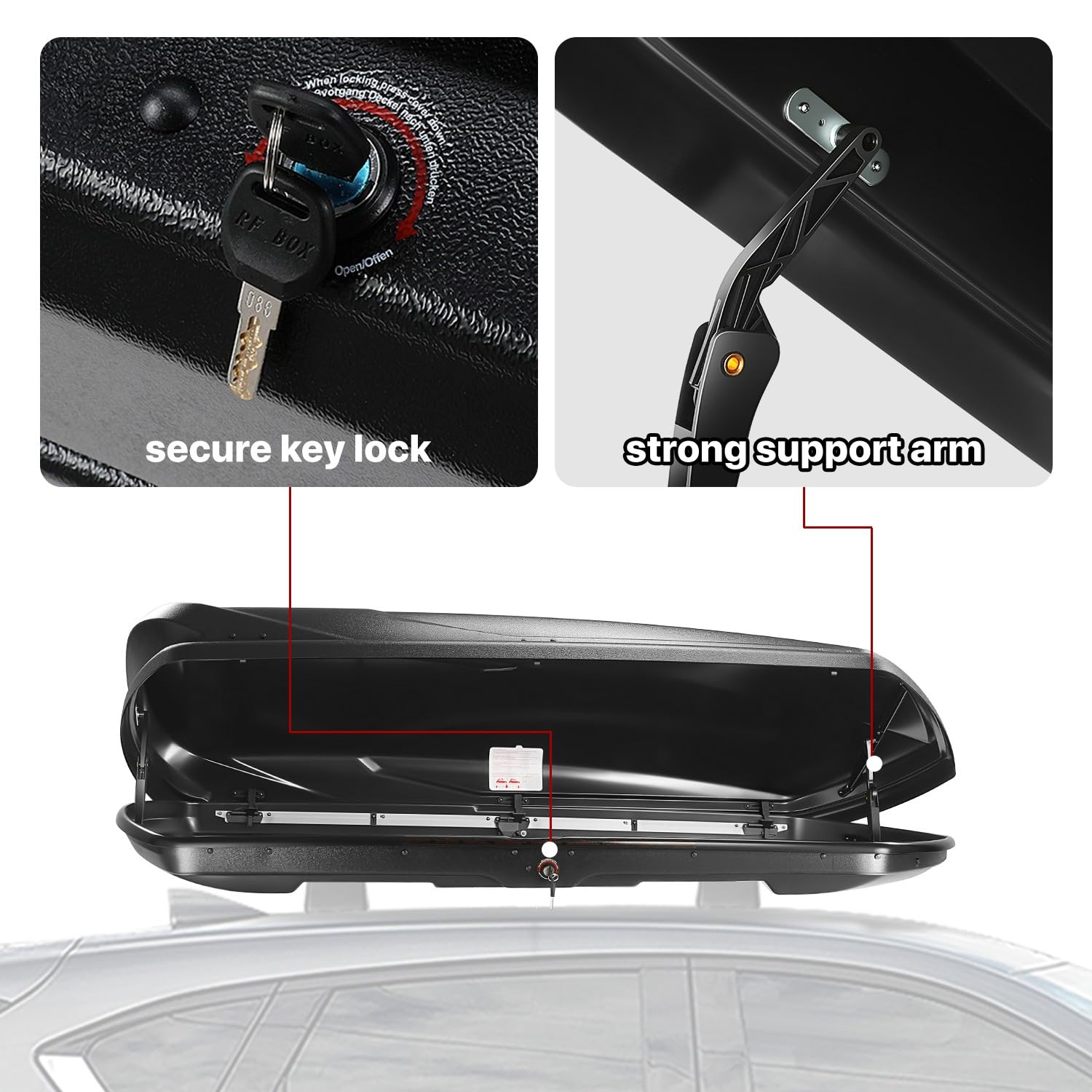 DNA MOTORING Rooftop Cargo Lock Box Carrier Lockable Heavy Duty Car Top Storage Case, Capacity 110 Lbs, 72'' x 30'' x 12'' (L x