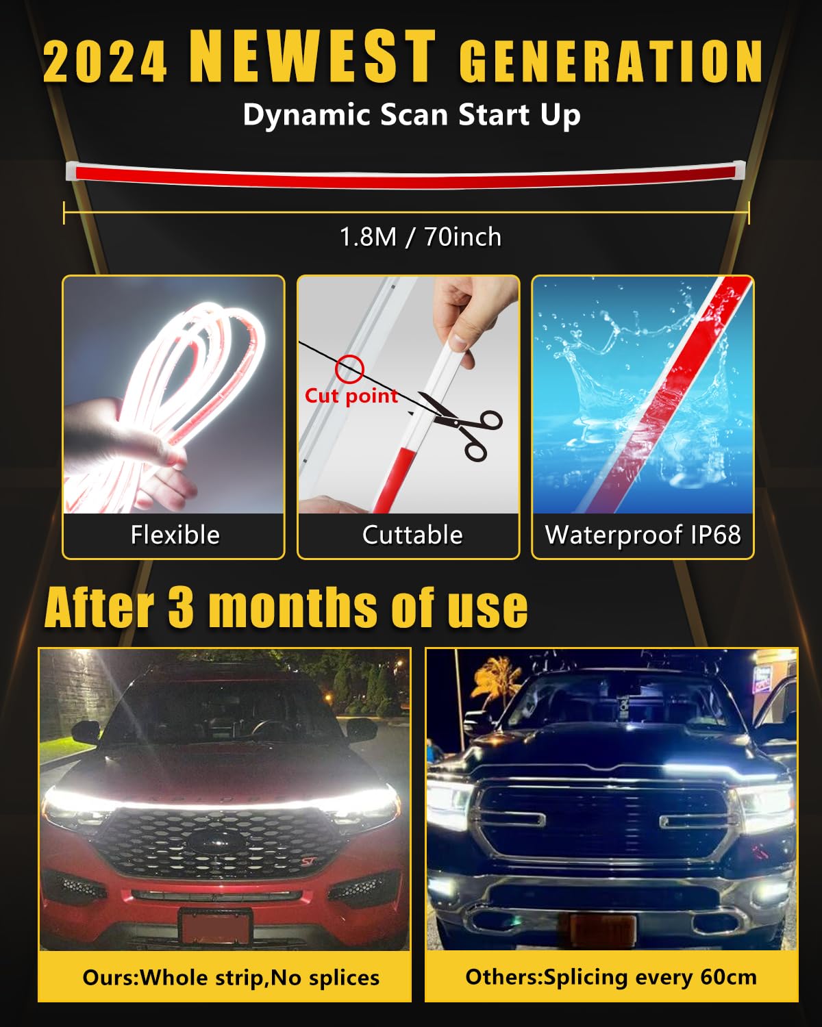 Dynamic Scan Start Up Hood Light Strip Sequential Flowing Turn Signal Lights Flexible Drl Daytime Running Headlight Car Led Ligh