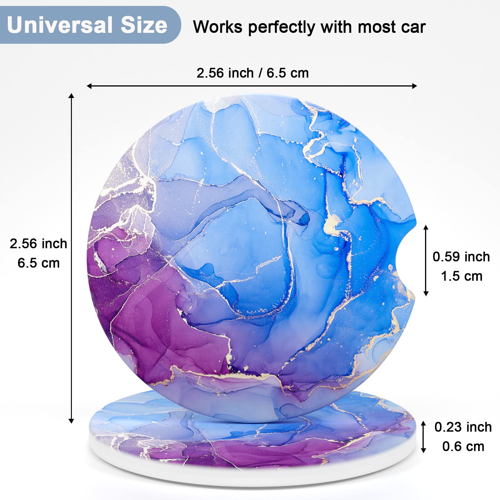 Nipichsha Car Coasters For Cup Holders, 2 Pack Absorbent Ceramic Car Cup Holder Coaster For Drinks, Cute Auto Assecories For Wom