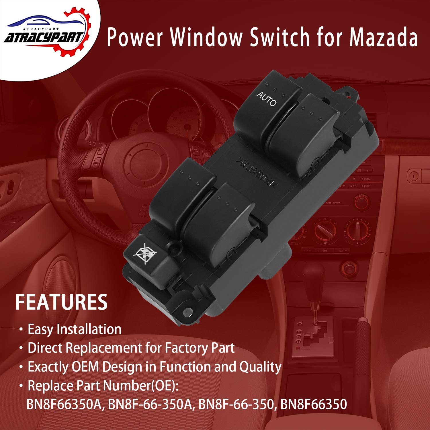 Master Power Window Switch Front Left Driver Side | For 2004 2005 2006 2007 2008 2009 Mazda 3, 2009 Mazda 3 Sport | #Bn8F66350A, Bn8F66350