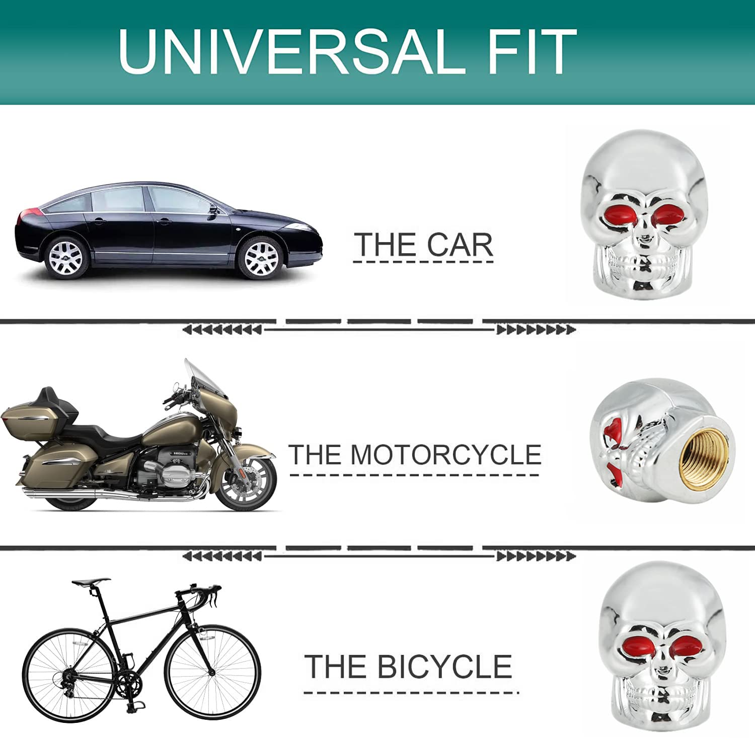 Dsycar Chrome Skull Tire Valve Caps Antirust Copper Core Air Caps Cover, Cool Valve Stem Caps For Cars, Suvs, Bike, Trucks And Motorcycles