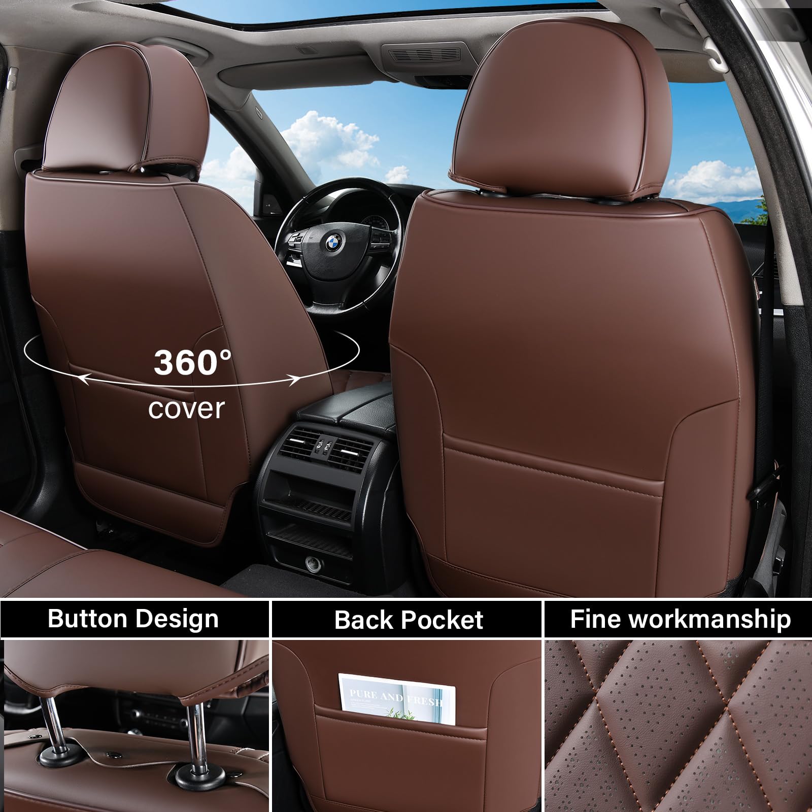 Coverado Front Seat Covers, Car Seat Covers Front Seats, Luxury Faux Leather Seat Covers For Cars, Car Seat Protector Waterproof