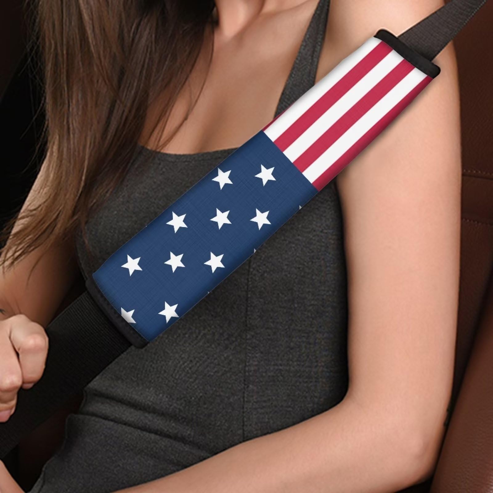 FUIALDOLG USA Flag Car Seat Belt Cover Pad,Super Soft Comfortable Shoulder Seatbelt Pads Cushions,Pack of 2