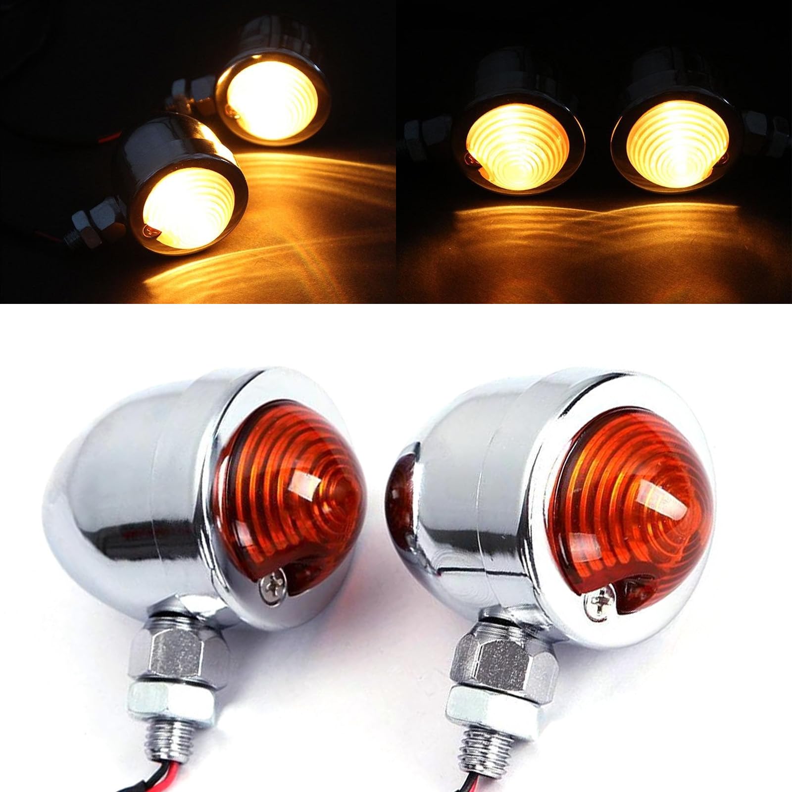Innoglow Motorcycle Turn Signal Lights For Harley Kawasaki Suzuki Yamaha Motorcycle Custom Bike Cruiser Bobber (Chrome)