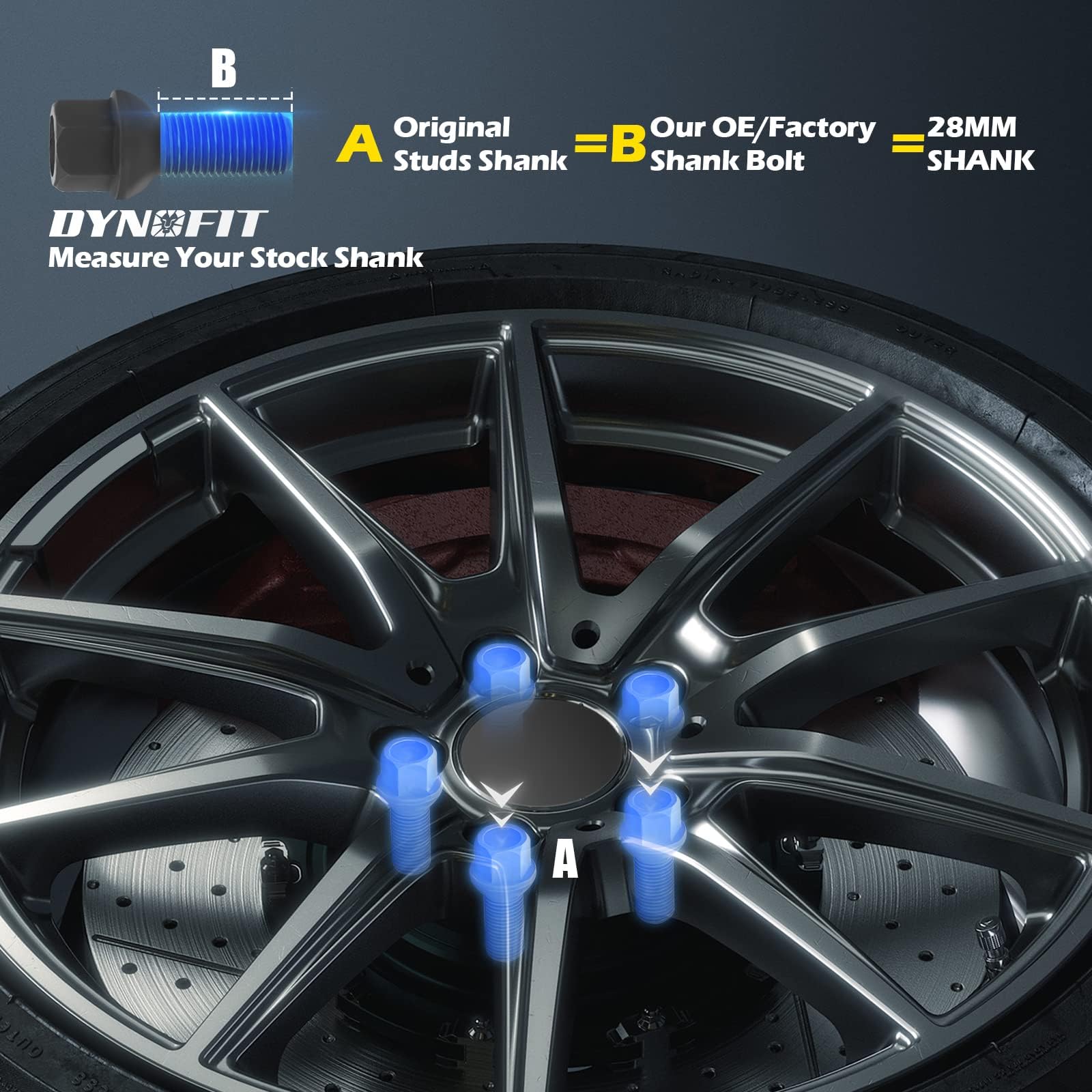 Dynofit 20Pcs M14X1.5 Oem Lug Bolts For A3 A4 A5 A6 A7 A8 S1 S2 S3 S4 S5 S6 S7 S8, 28Mm Shank R12 Ball Seat Wheel Bolts Fit Glof