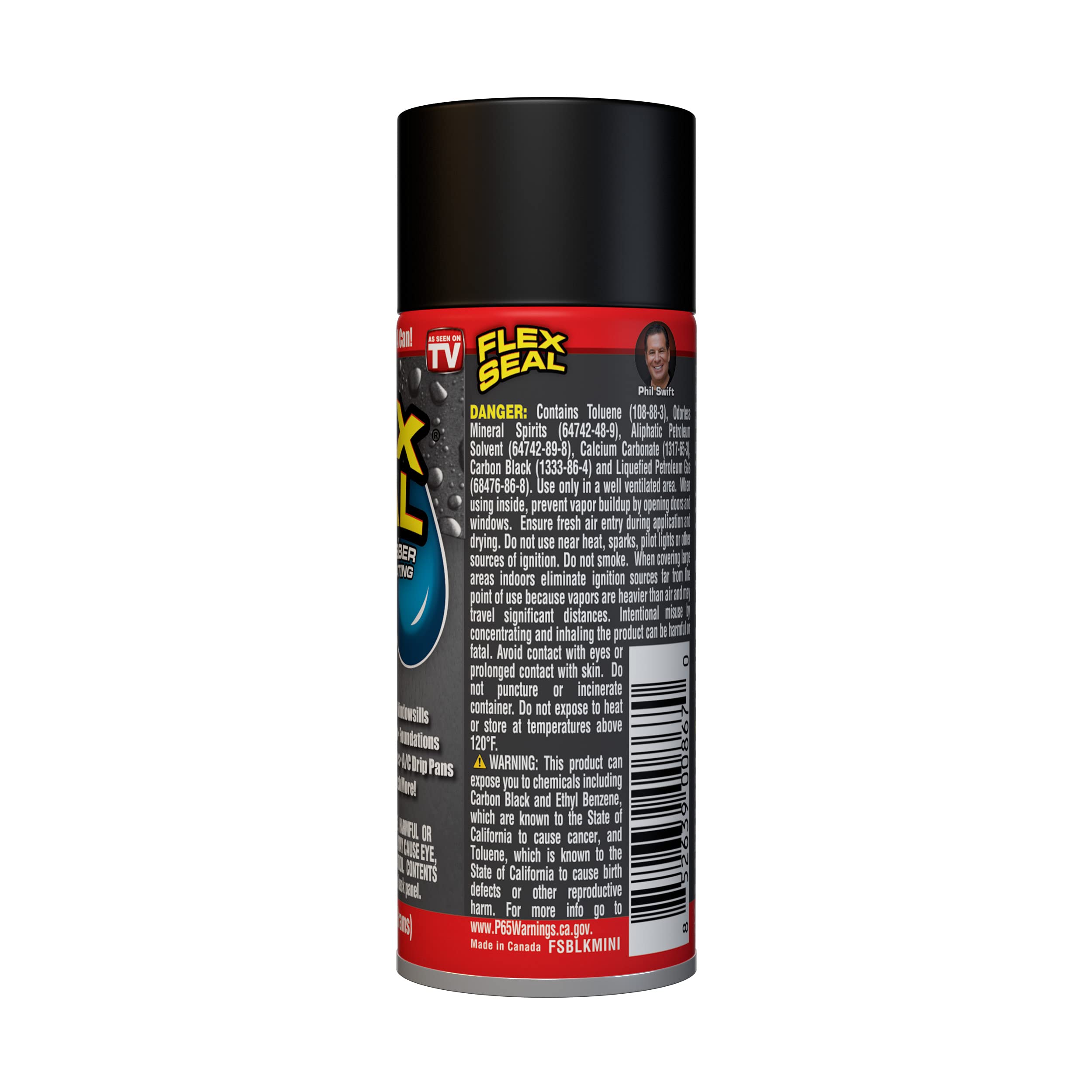 Flex Seal Mini, Black, Stop Leaks Instantly, Waterproof Rubber Spray On Sealant Coating, Travel Size, Perfect For Gutters, Wood,