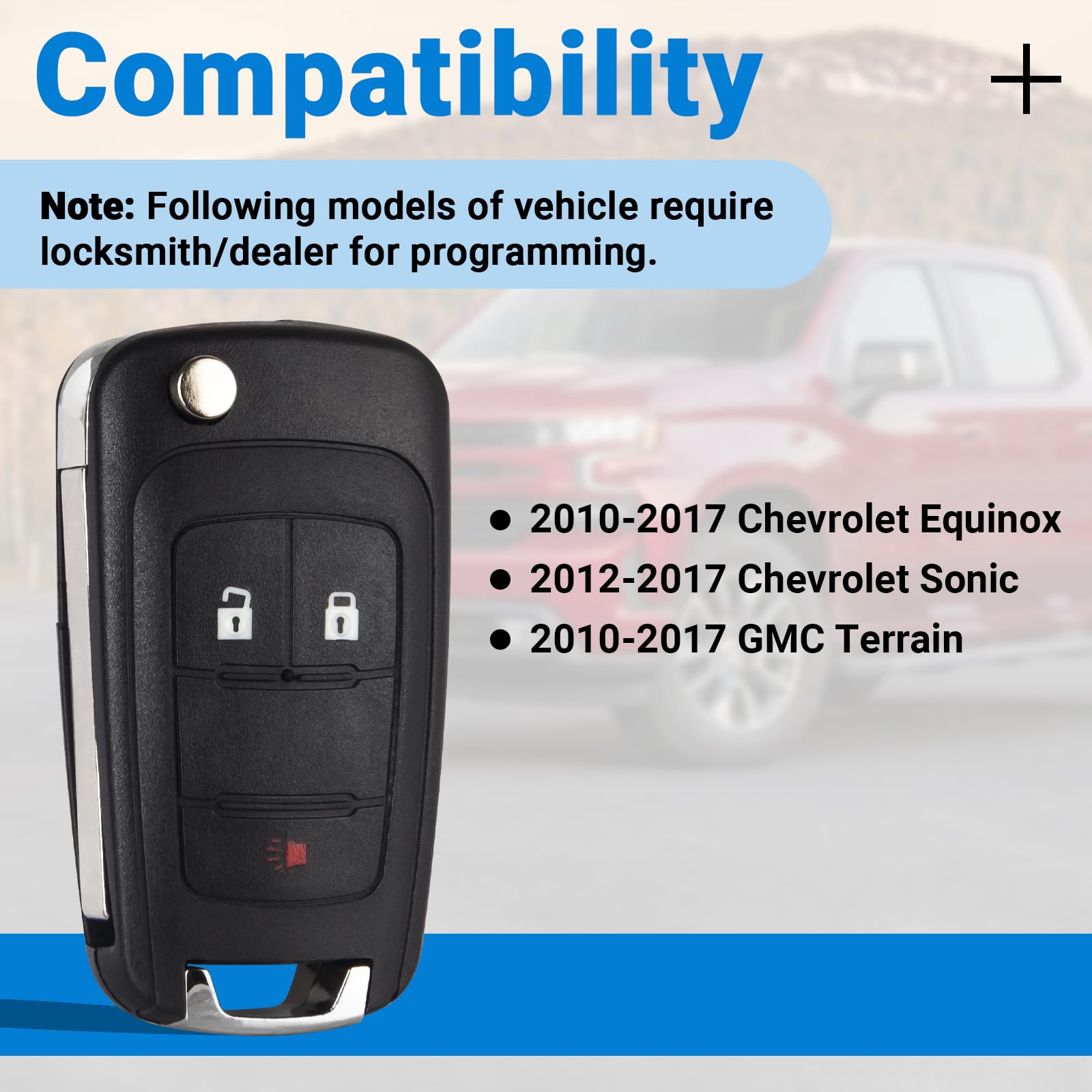 Car Key Fob Replacement for 2010-2017 Chevy Equinox/ Chevrolet Sonic/ GMC Terrain (OHT01060512) Flip Keyless Entry Remote (Set o