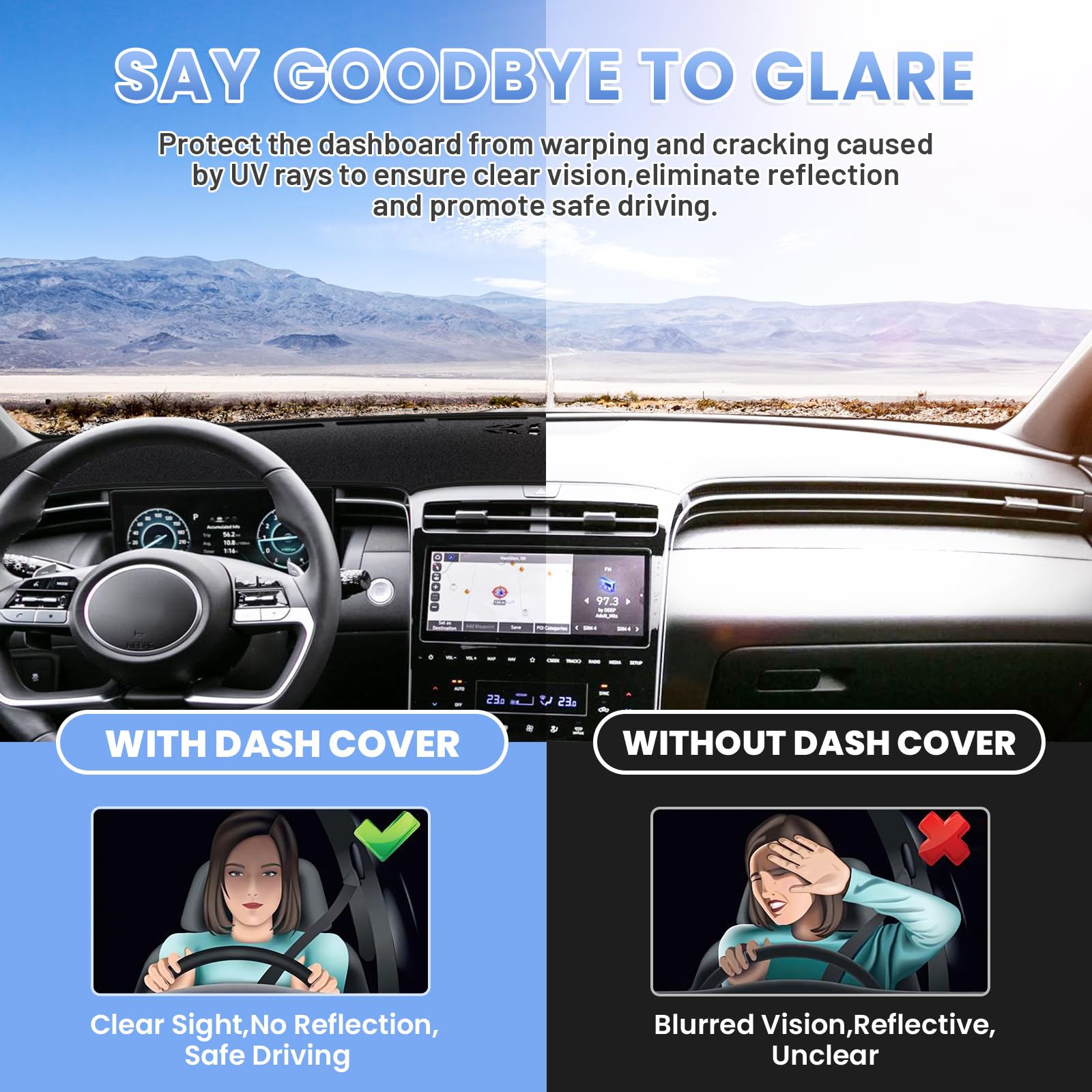 Sunsdrew Dash Cover For 2022 2023 2024 Hyundai Santa Cruz Dashboard Cover Mat For Santa Cruz Accessories Suede Dash Mat Santa Cr