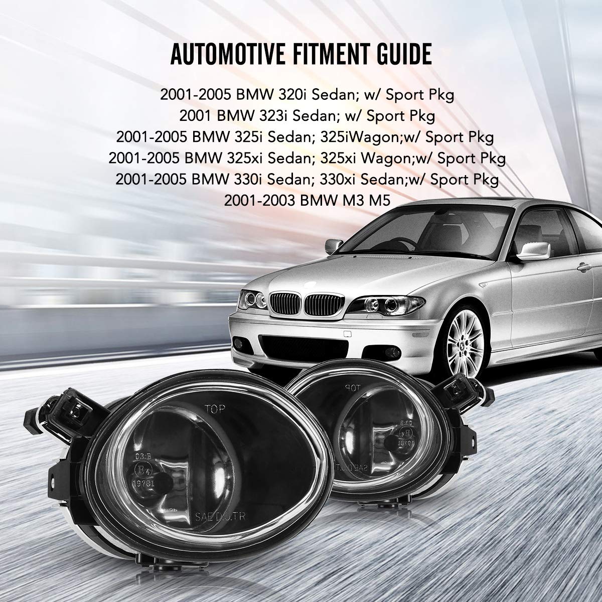 Autowiki Fog Lights For 2001-2006 Bmw 3 Series E46 M3/ 00-03 5 Series E39 M5 With Clear Lens 2Pcs