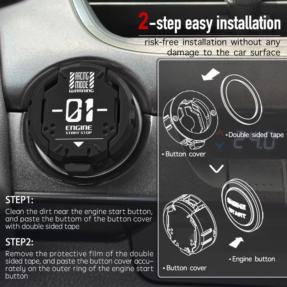 Tybasthe Push Start Button Cover, Metal Mecha Car Engine Start Stop Button Cover Protector, Cool Car Accessories Interior Decor