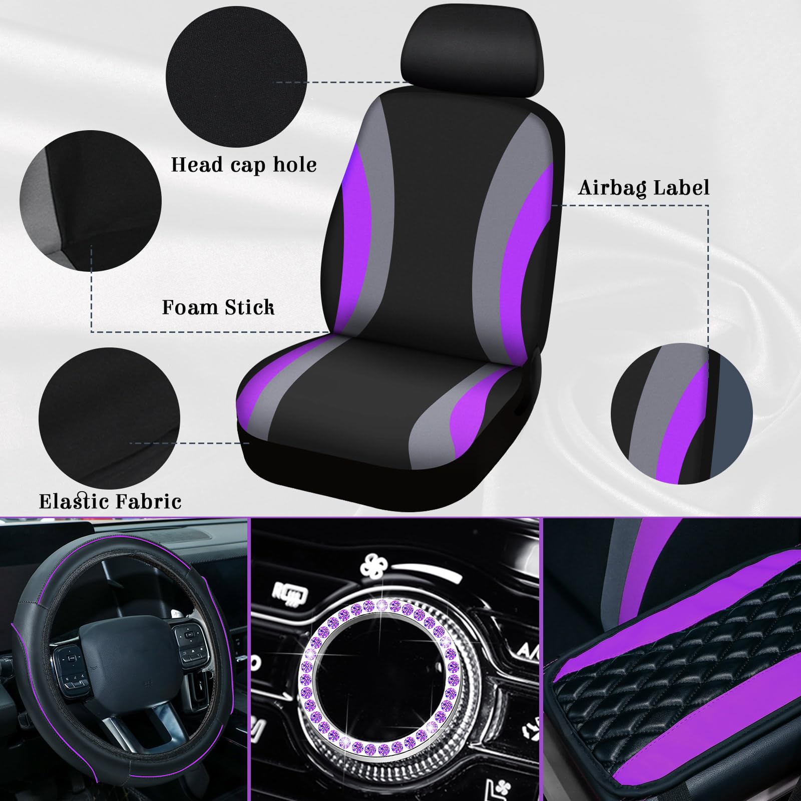 Sinmoe 17 Pcs Car Seat Covers Full Set, Steering Wheel Cover Center Console Pad Armrest Cover Seat Safety Belt Pad Seatbelt Cove
