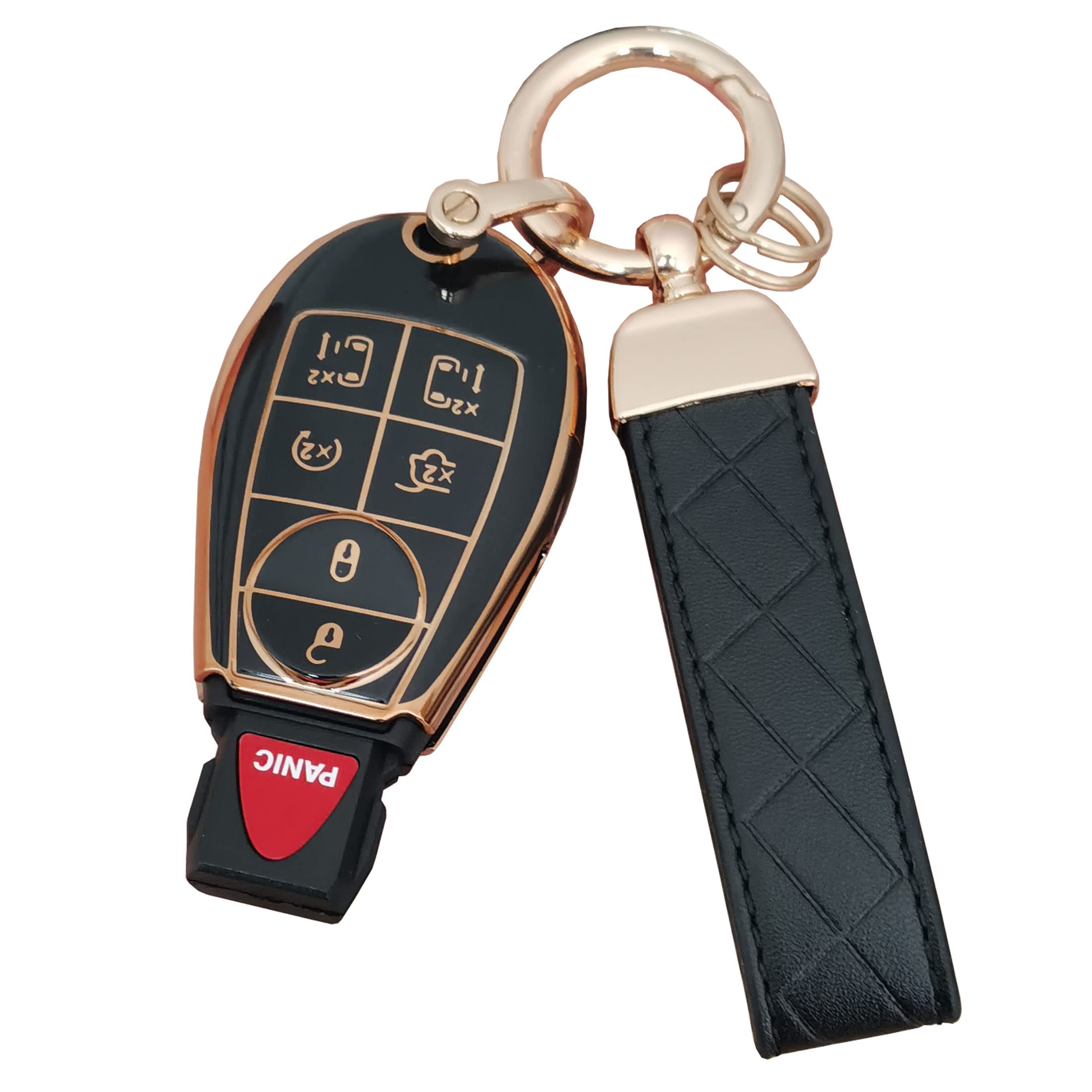 AIOEUOIA for Dodge Key Fob Cover with Leather Keychain Keyless Entry Remote Control Key Case Protector Replacement Fit for for C