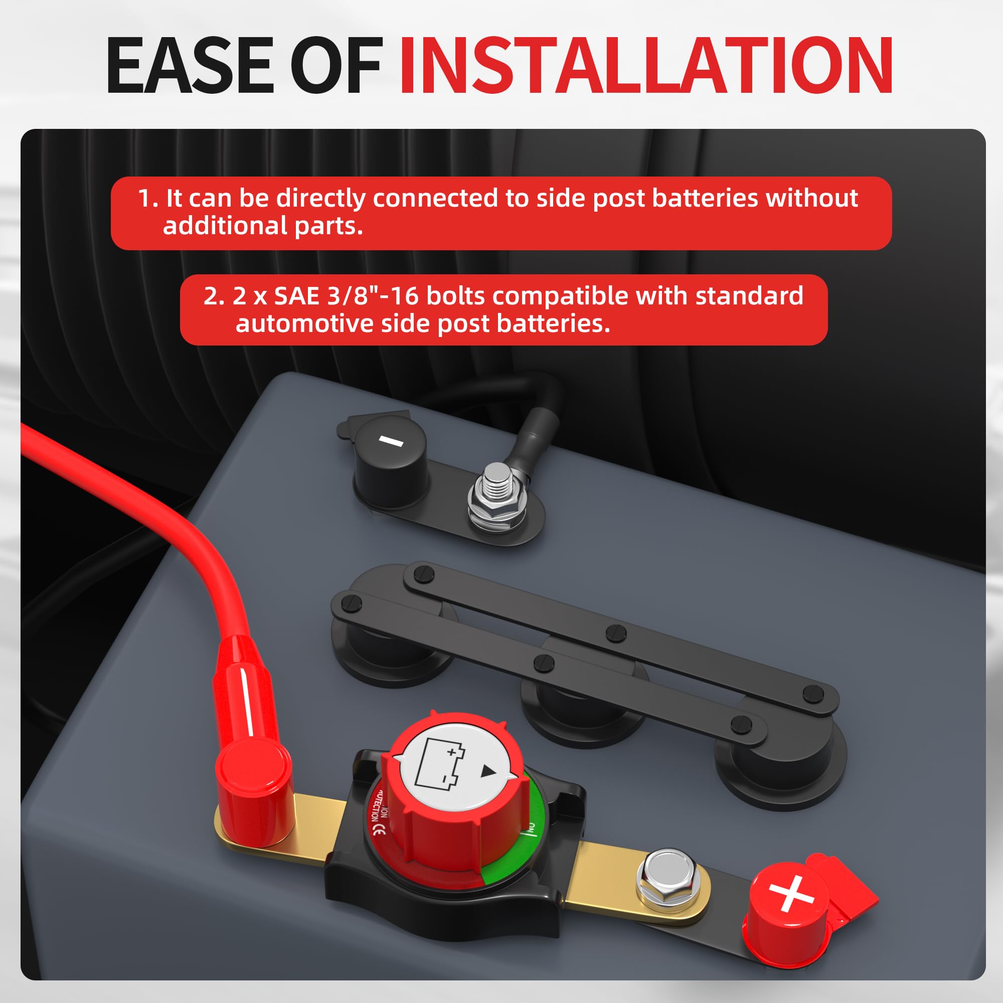 Joinfworld Side Post Battery Disconnect Switch 12V-48V 275A Waterproof Marine Battery Cut Off Switch 12 Volt For Car Rv Boat Atv