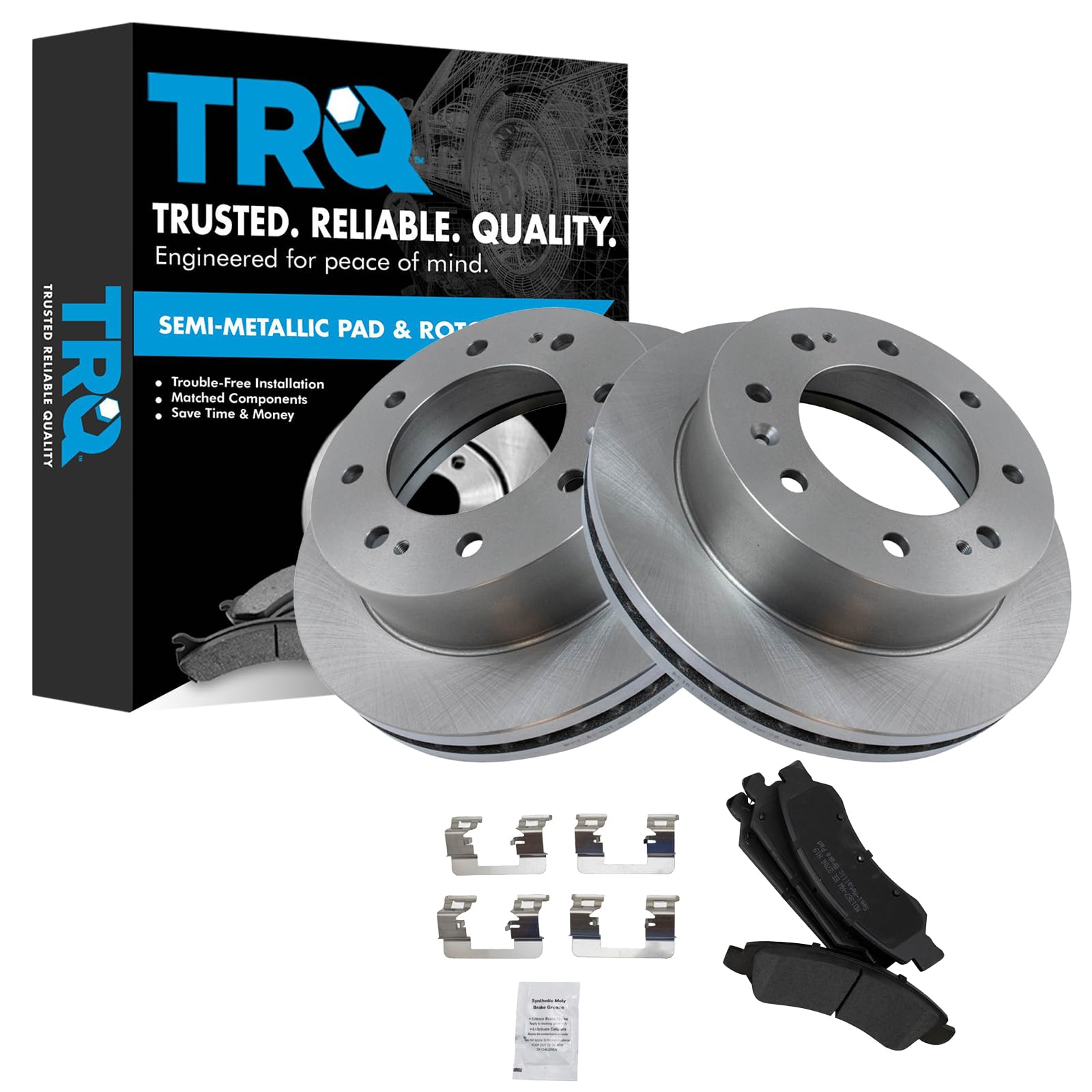 Trq Front Brake Pad & Rotor Kit Brake Pads Brake Rotor Semi-Metallic Compatible With 2017-2019 Chevrolet Suburban