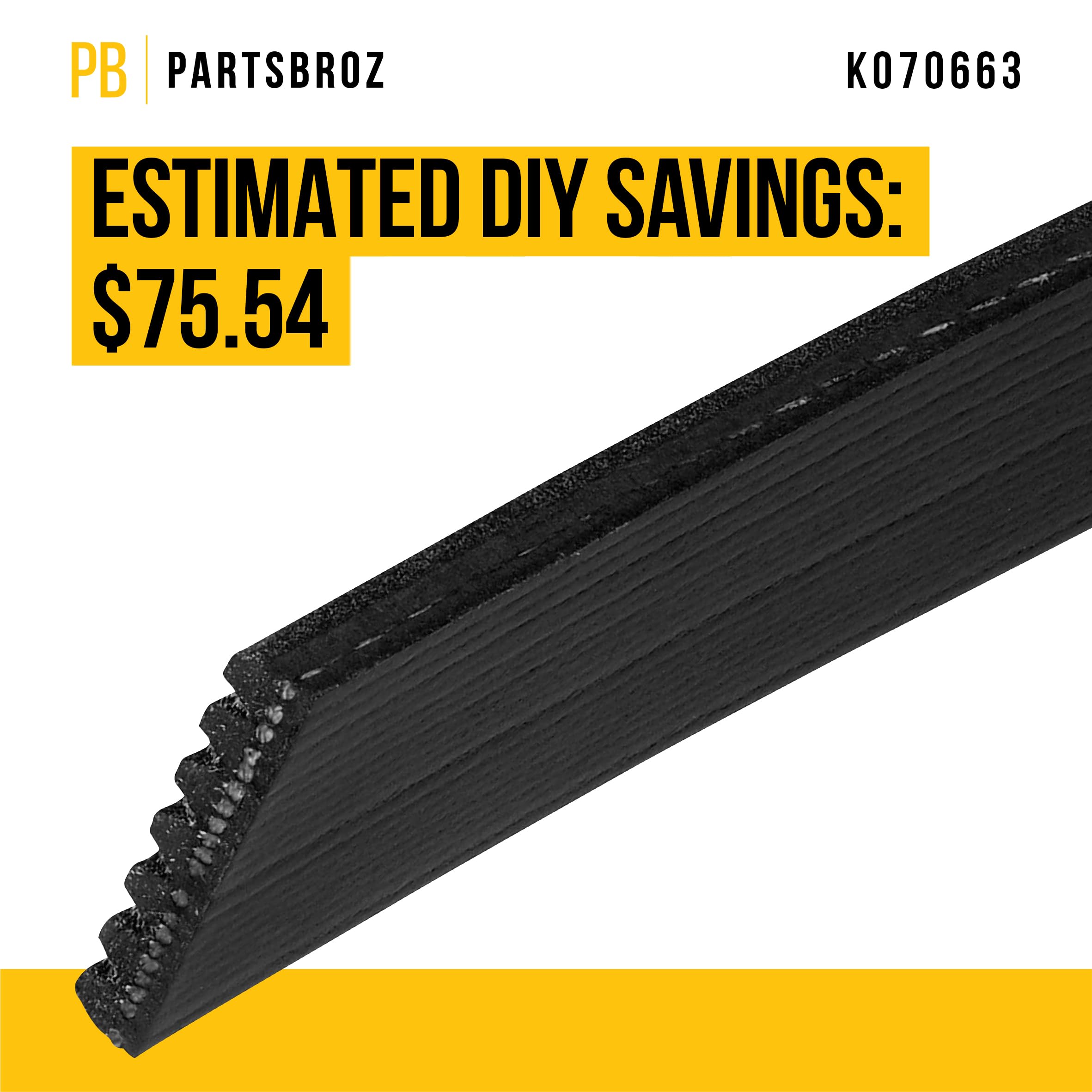 Partsbroz K070663 Micro-V Serpentine Drive Belt - Compatible With Gates Dayco Bando Acdelco Goodyear Continental - Replaces 5070