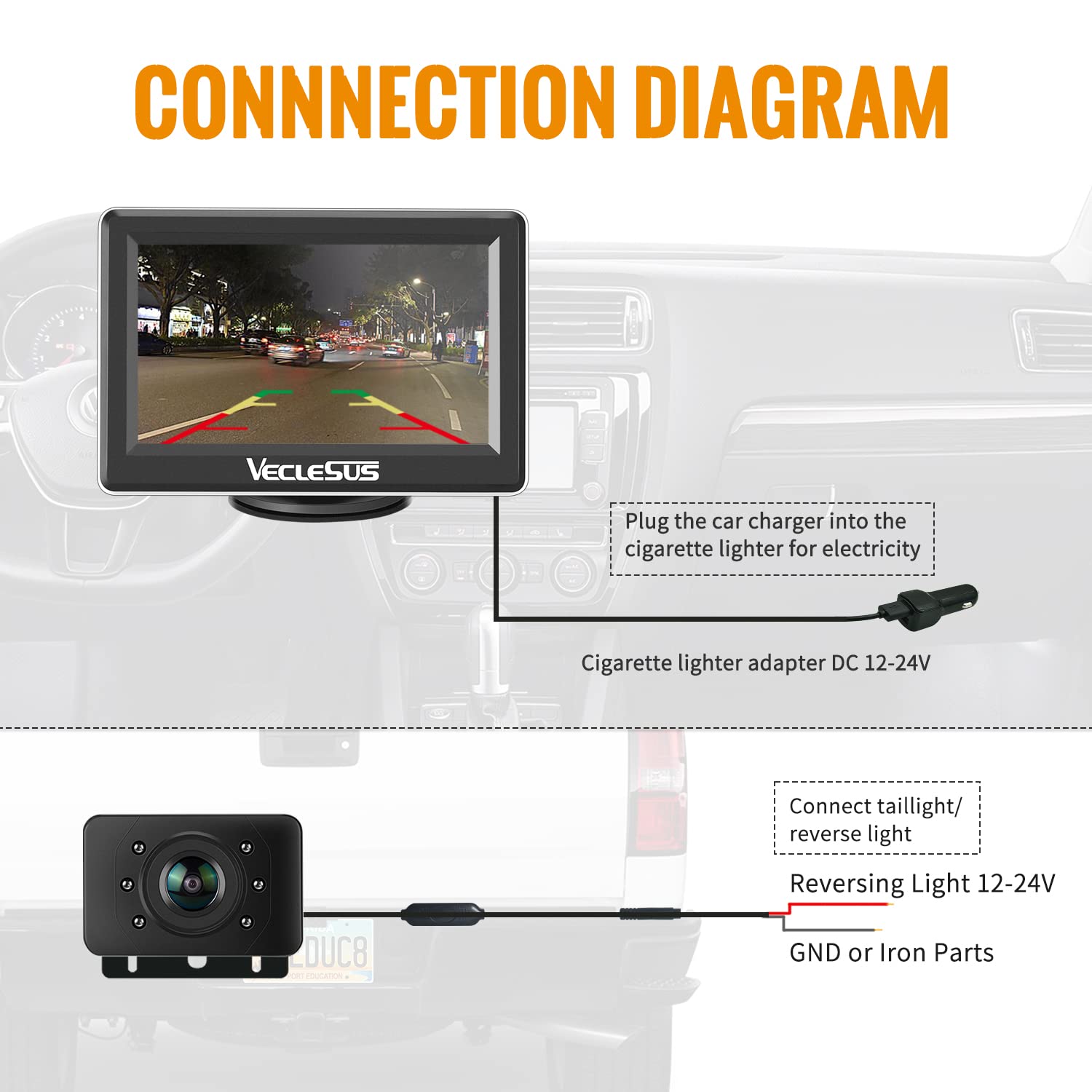 Wireless Backup Camera Systems Wm1 High Definition 1080P Night Vision 4.3Inches Monitor Wireless Rear View Camera For Cars Sedan