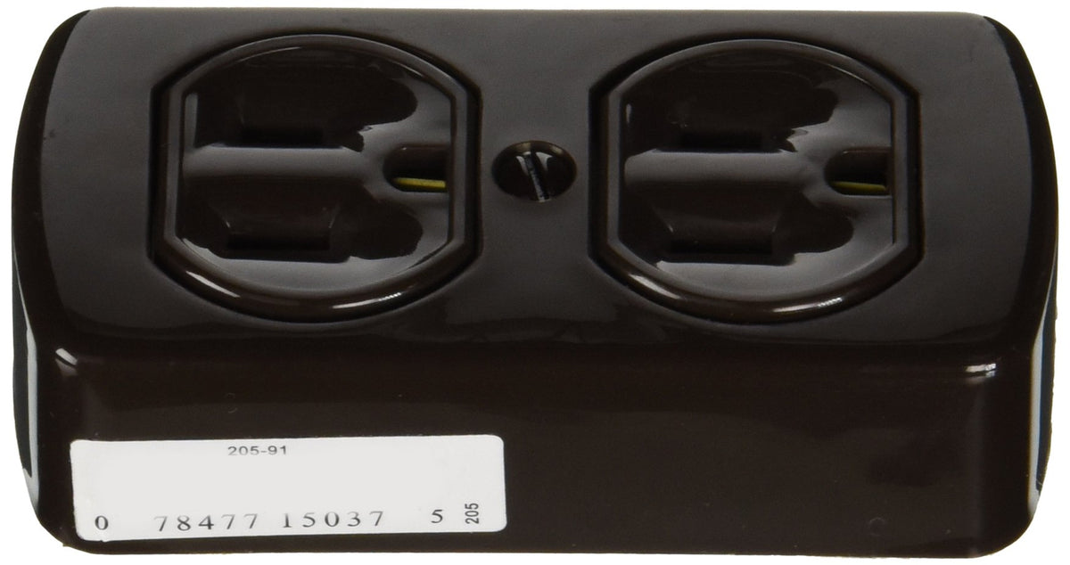 Leviton 91 15 Amp, 125 Volt, Grounding, Double Surface-Mount, 2 Round Or Flat Plugs Accepted, Brown