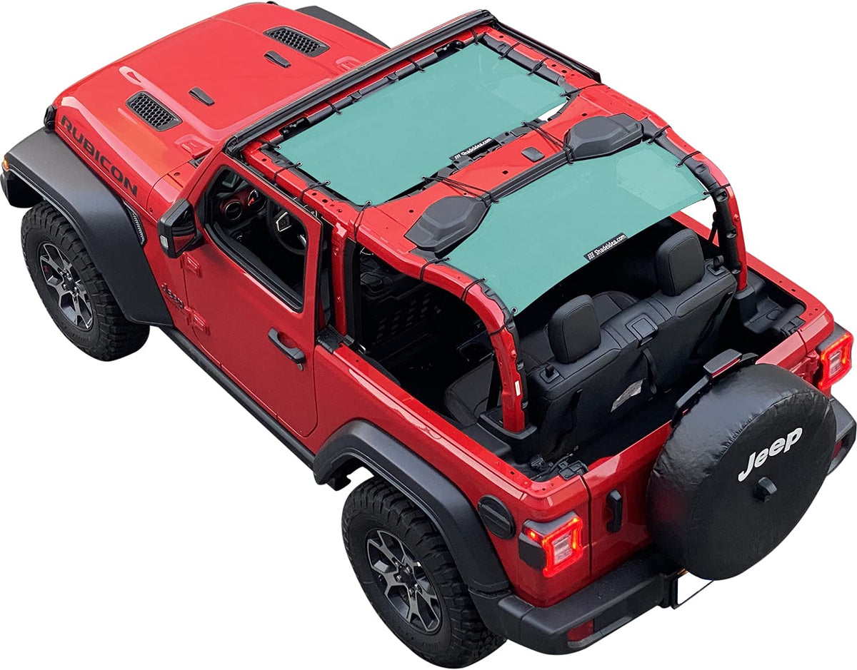 Shadeidea Jl Sun Shade Top For Jeep Wrangler 2 Door Top Sunshade (2018-2023), Front & Rear - Tiff Blue Mesh Screen Wrangler Soft