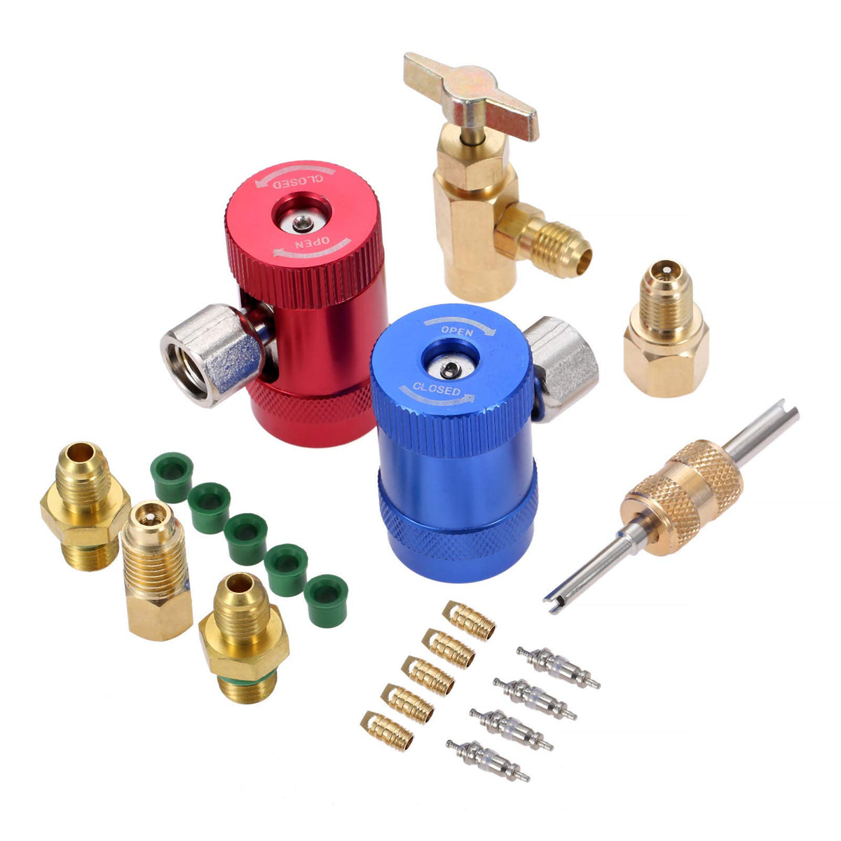 Aupoko R1234Yf Quick Couplers Kit, R1234Yf High Low Side Manual Quick Coupler Connector, R1234Yf Can Tap With R12 R22 To R134A A