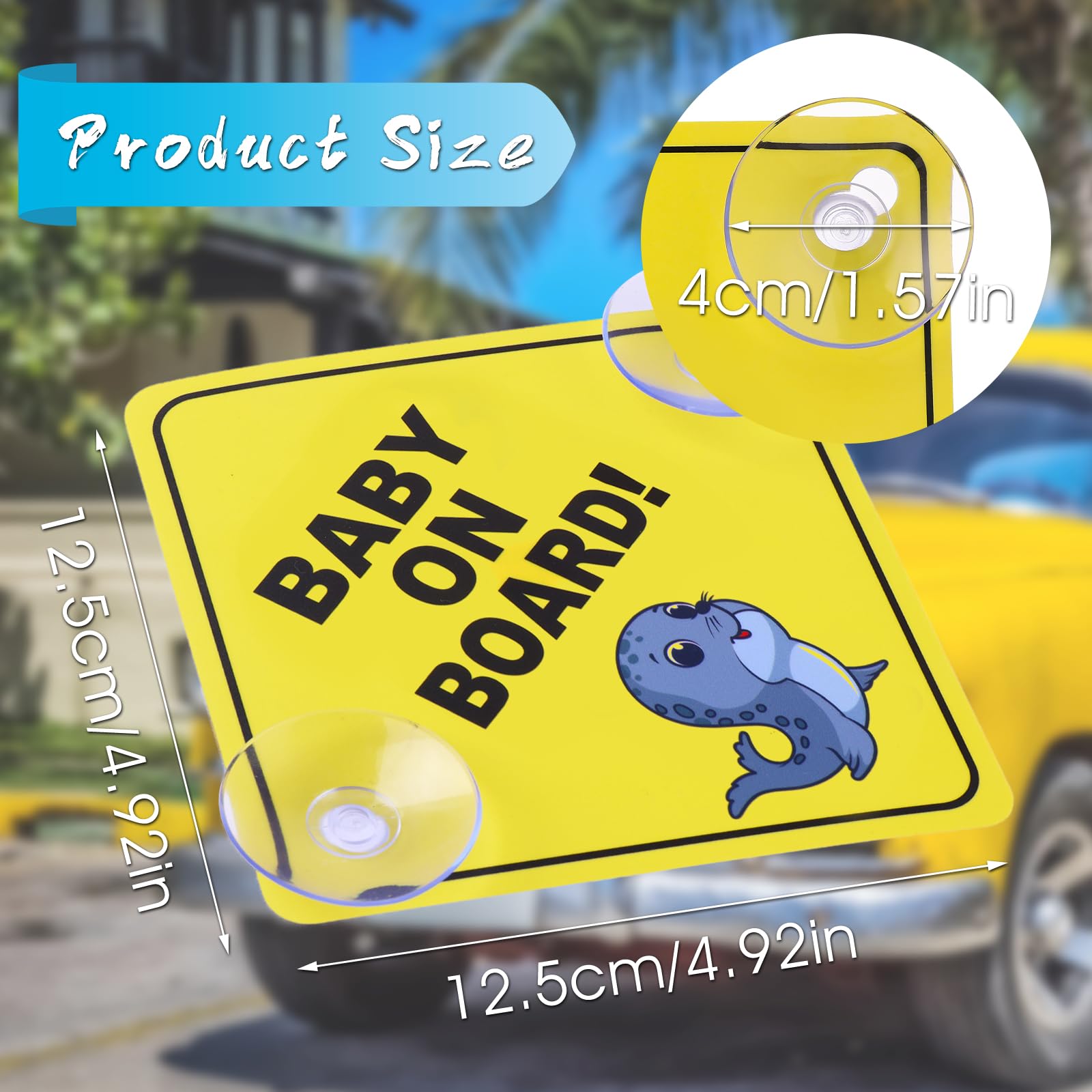 cobee Baby on Board Car Warning Signs, 2 Pcs 5''x5'' Safety Car Sign with Double Suction Cups, Baby in Car Sticker for Car Windo