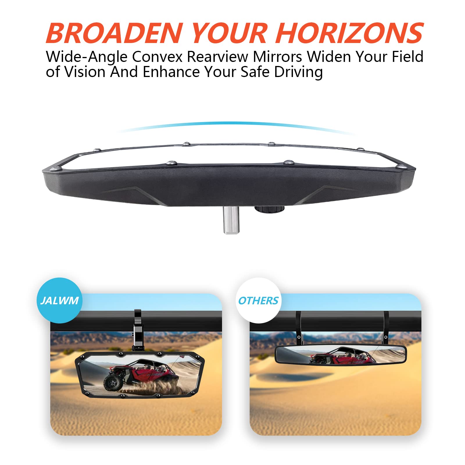 JALWM UTV Rearview Mirror for 1.5'' to 2.0'' Roll Cage, New RZR Mirrors with Adjustable large field of view, Compatible with Pol