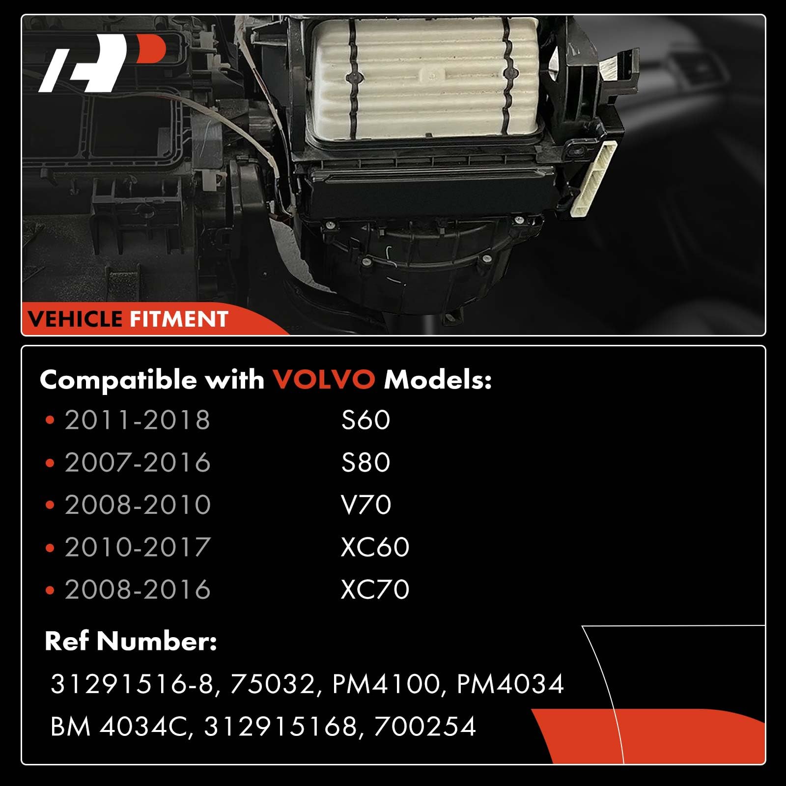 A-Premium Hvac Heater Blower Motor Assembly Compatible With Volvo Vehicles - S60 2011-2018, S80 2007-2016, V70 2008-2010, Xc60 2