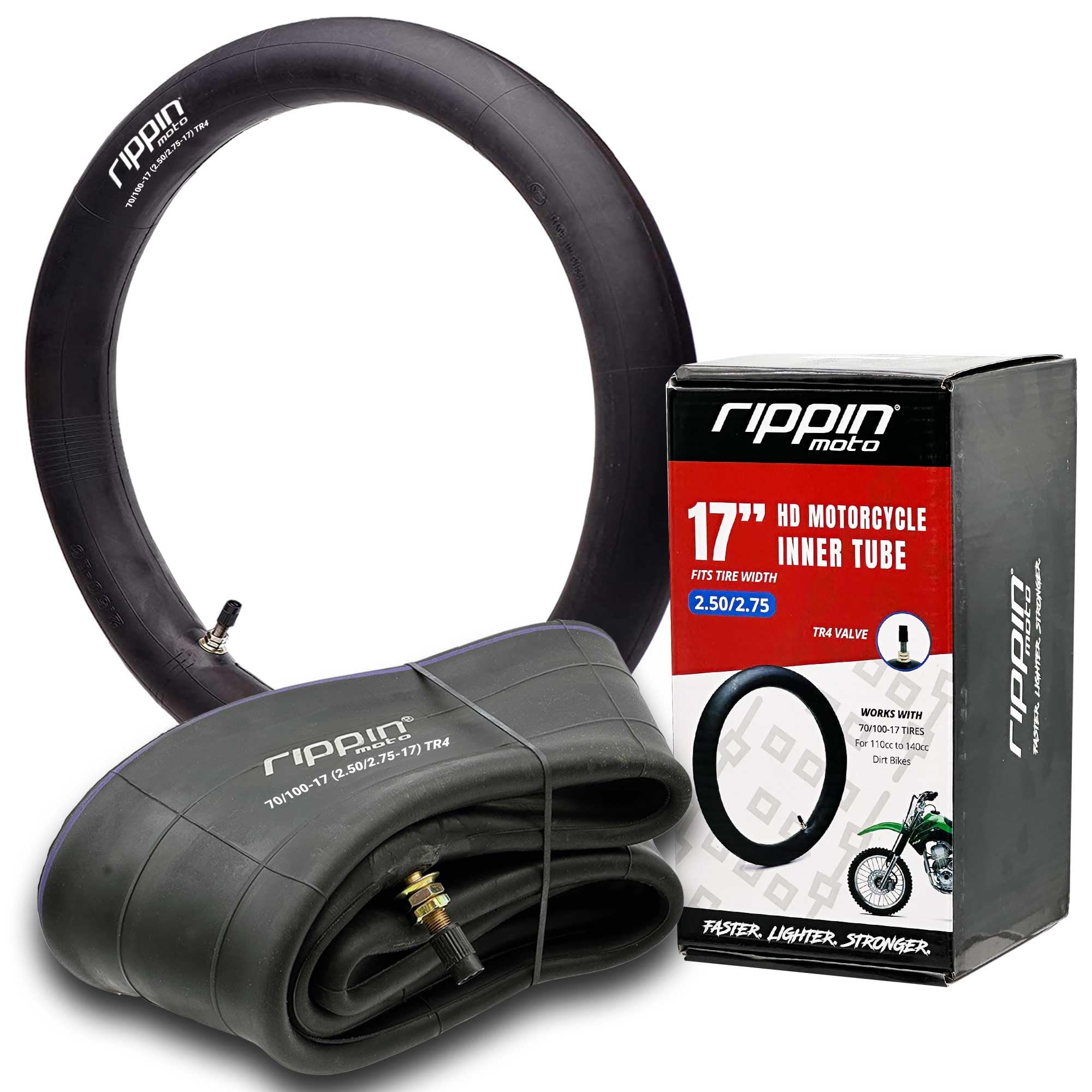Rippin Moto 2.50/2.75-17 Heavy Duty Dirt Bike Inner Tube (70/100-17) 3.0mm Thick - TR4 Valve - Fits Most 17'' (2.50/2.75 x 17) T