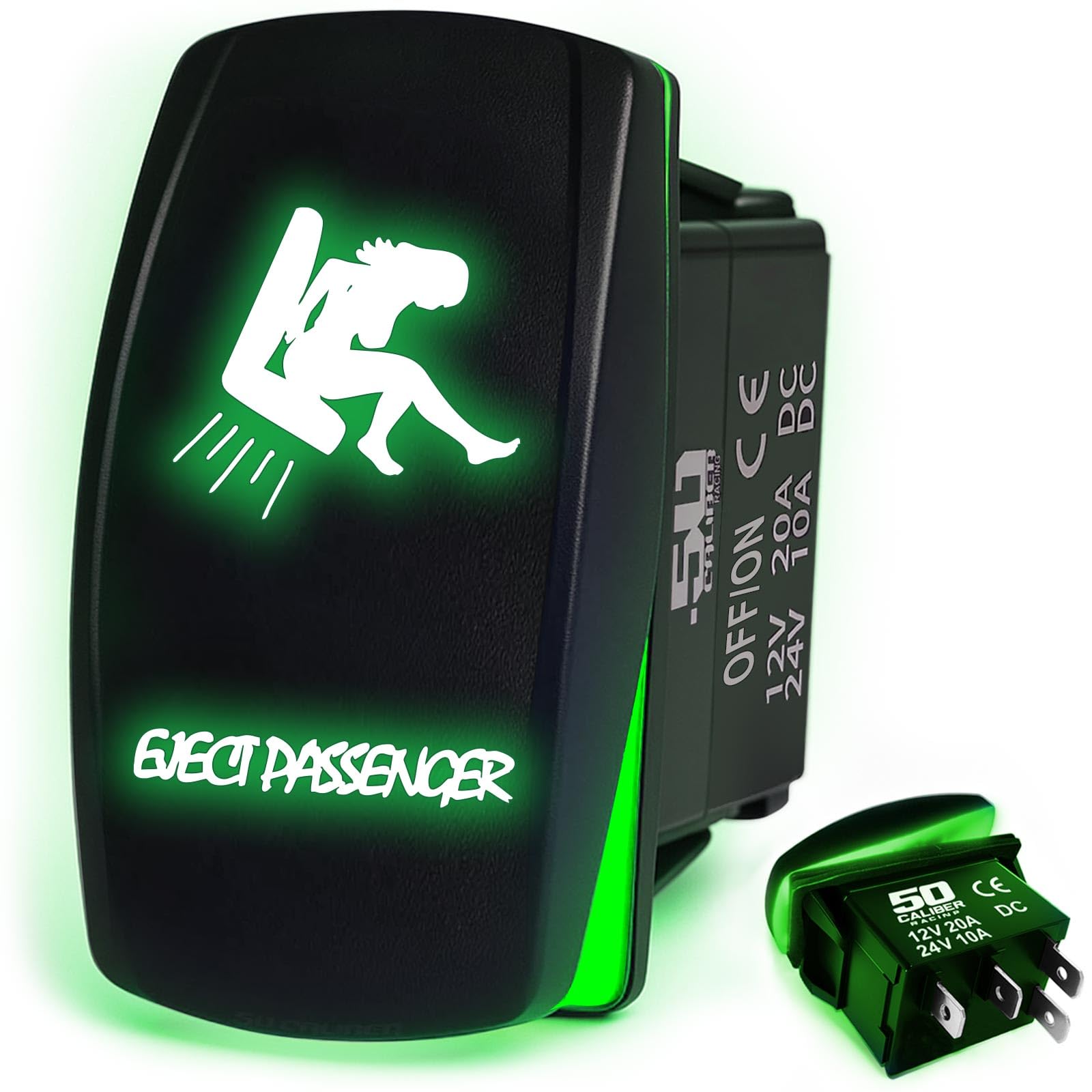 50 Caliber Racing Rocker Switch On/Off Led Backlit Eject Passenger Utv, Auto, Boat 20A 12V (5259A10 Green)