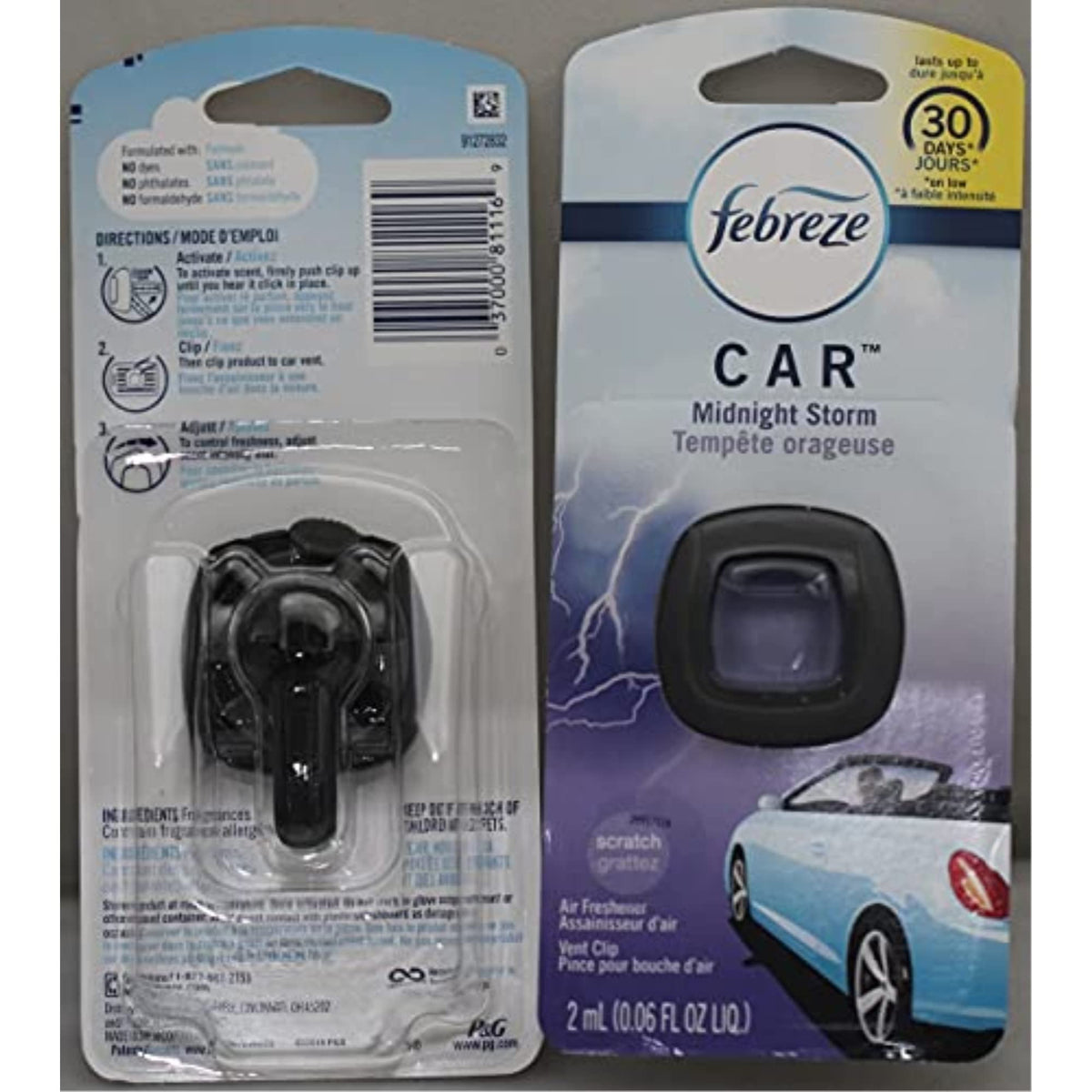 Febreze Car Vent Air Freshener, Midnight Storm, 0.06 Oz, Pack Of 8