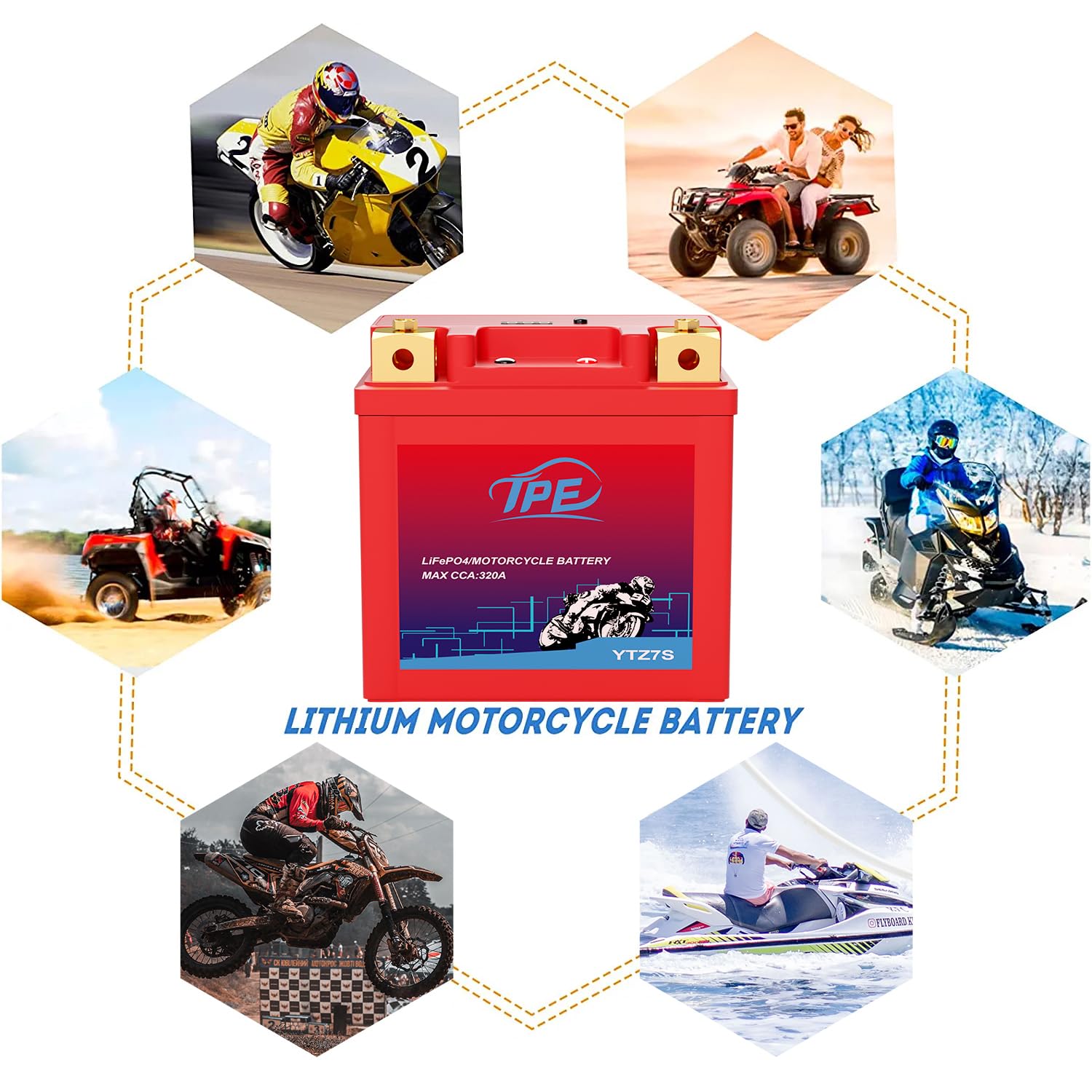 Tpe Lithium Motorcycle Battery Ytz7S-Bs 12V 4Ah 320Cca Powersport Battery For Atv, Jet Ski, Scooter, Pwc And More