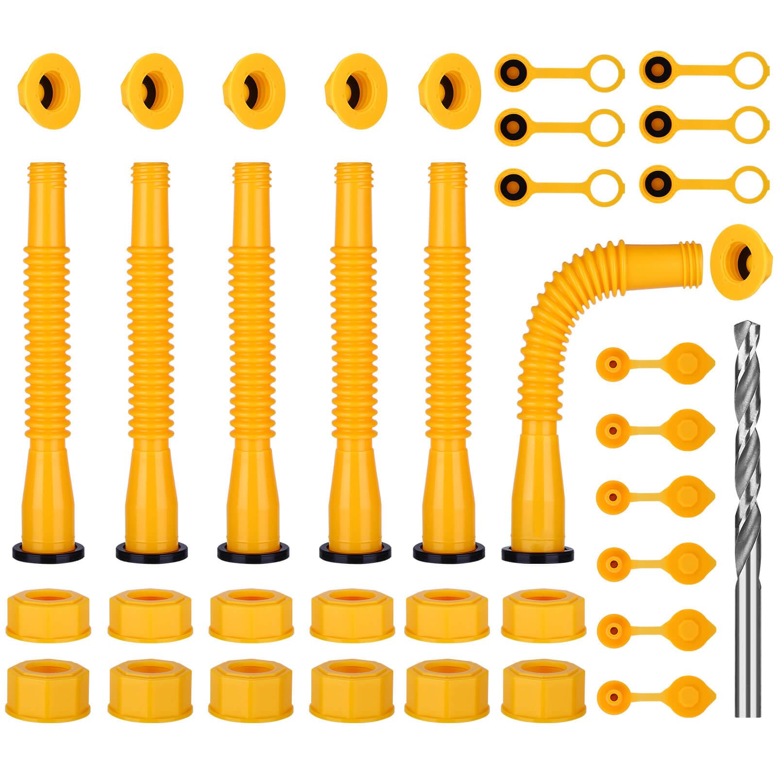 Gas Can Spout Replacement, Gas Can Nozzle, Fuel Can Spout, Upgraded (6Kit-Yellow) with Gas Can Caps, Spout Sealing Caps, Gas Can