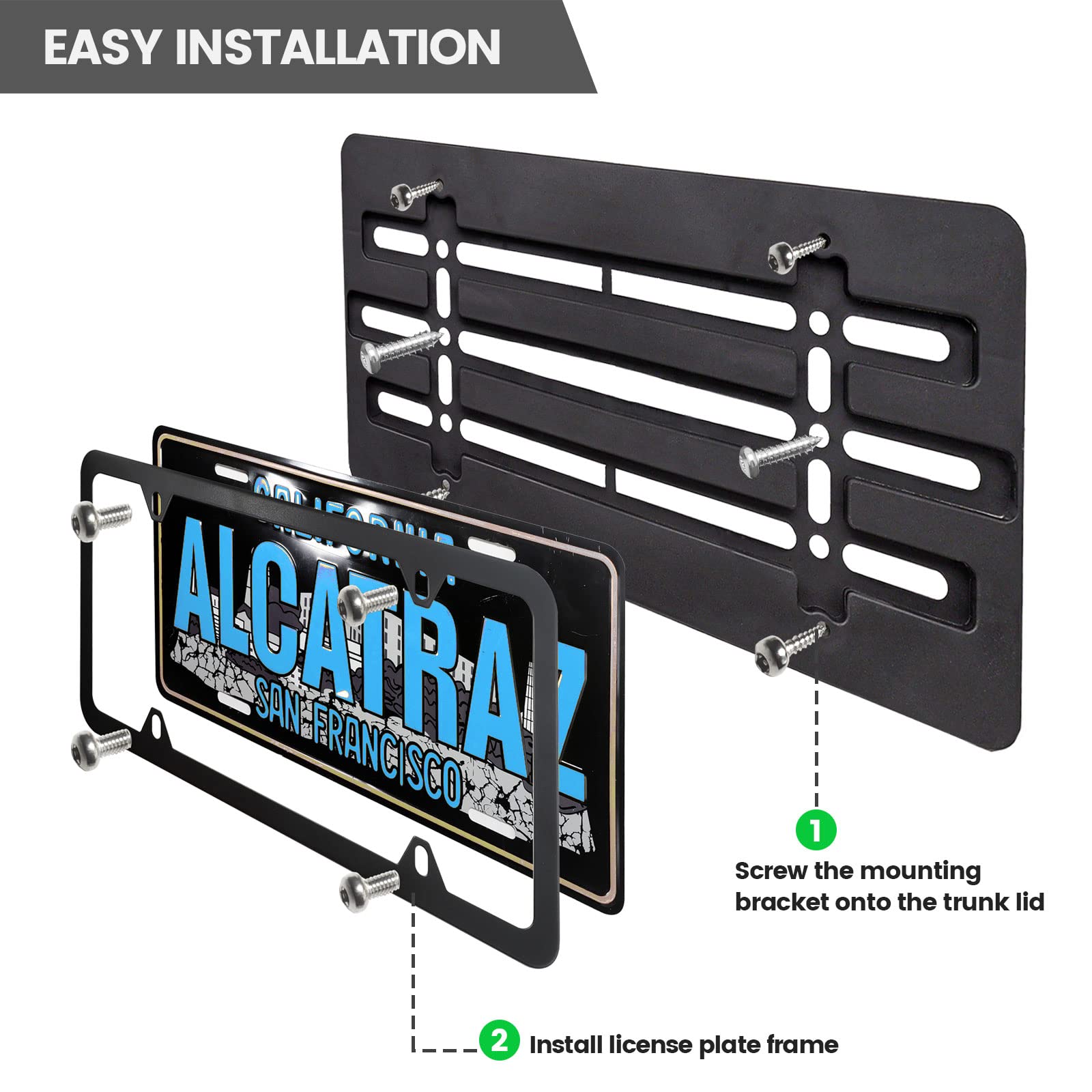 Red Wolf License Plate Bracket Holder W/License Plate Frame Universal Fit Vehicles Truck Mount Front Bumper Car Tag Lock Screws Caps Nuts Wrench Kit Black