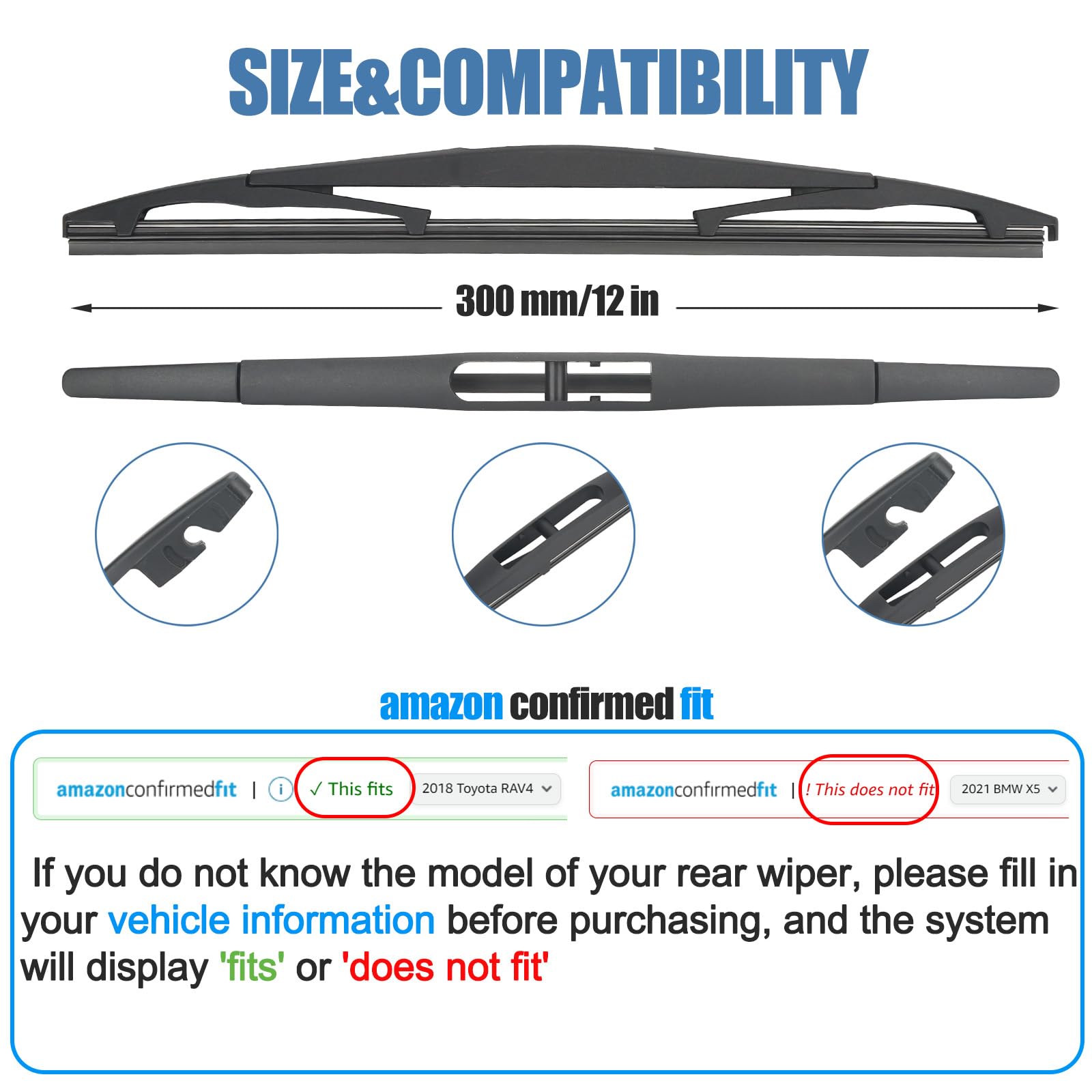 12'' Rear Wiper Blade, Replacement Back Windshield Wiper Blade For Nissan Murano 23-09 Armada 23-05 Pathfinder 12-05 Versa 19-14