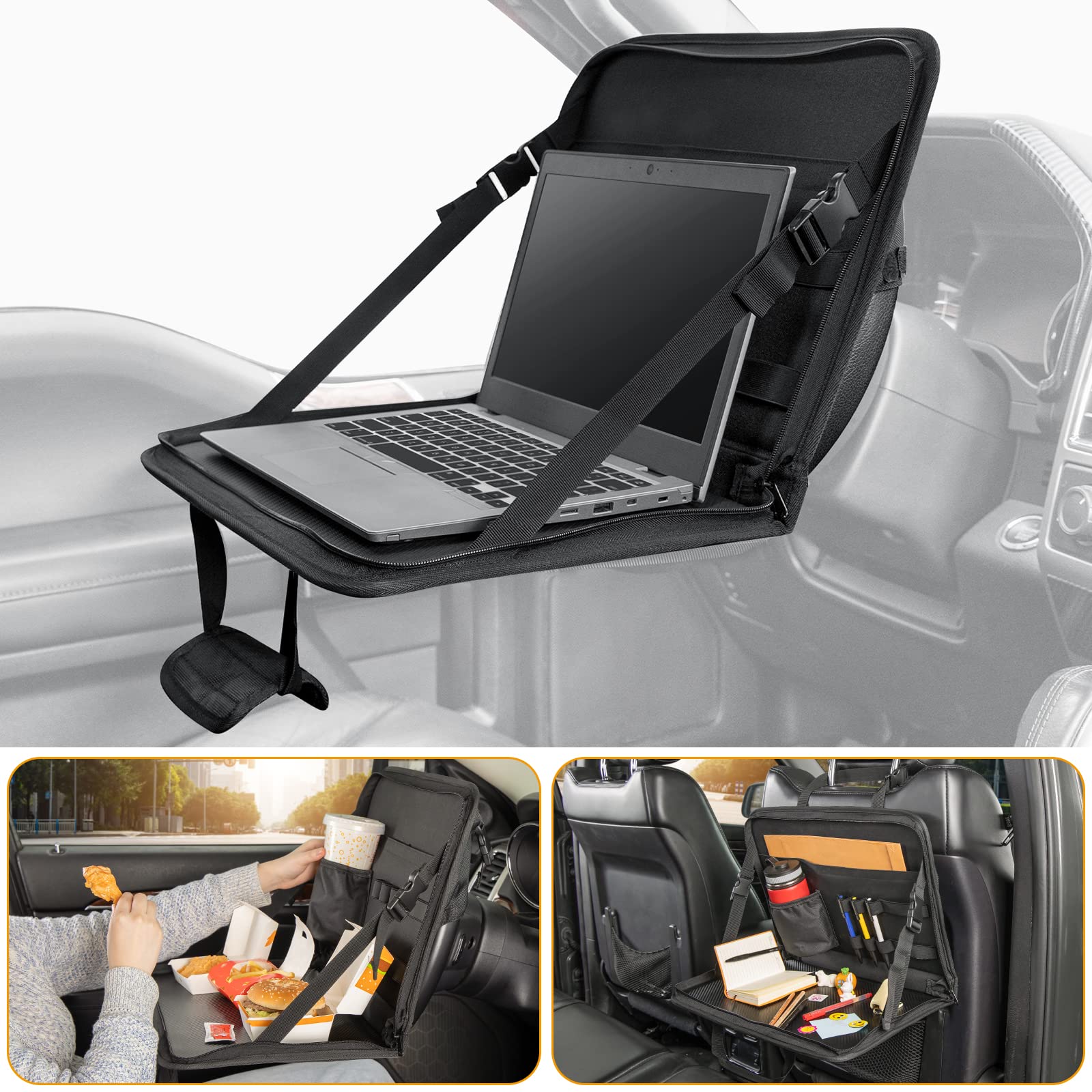Joytutus 3 In 1 Steering Wheel Eating Tray(16.34 * 11.8 Inch), Car Back Seat Laptop Desk, Multifunctional Car Office Bag, Car Wo