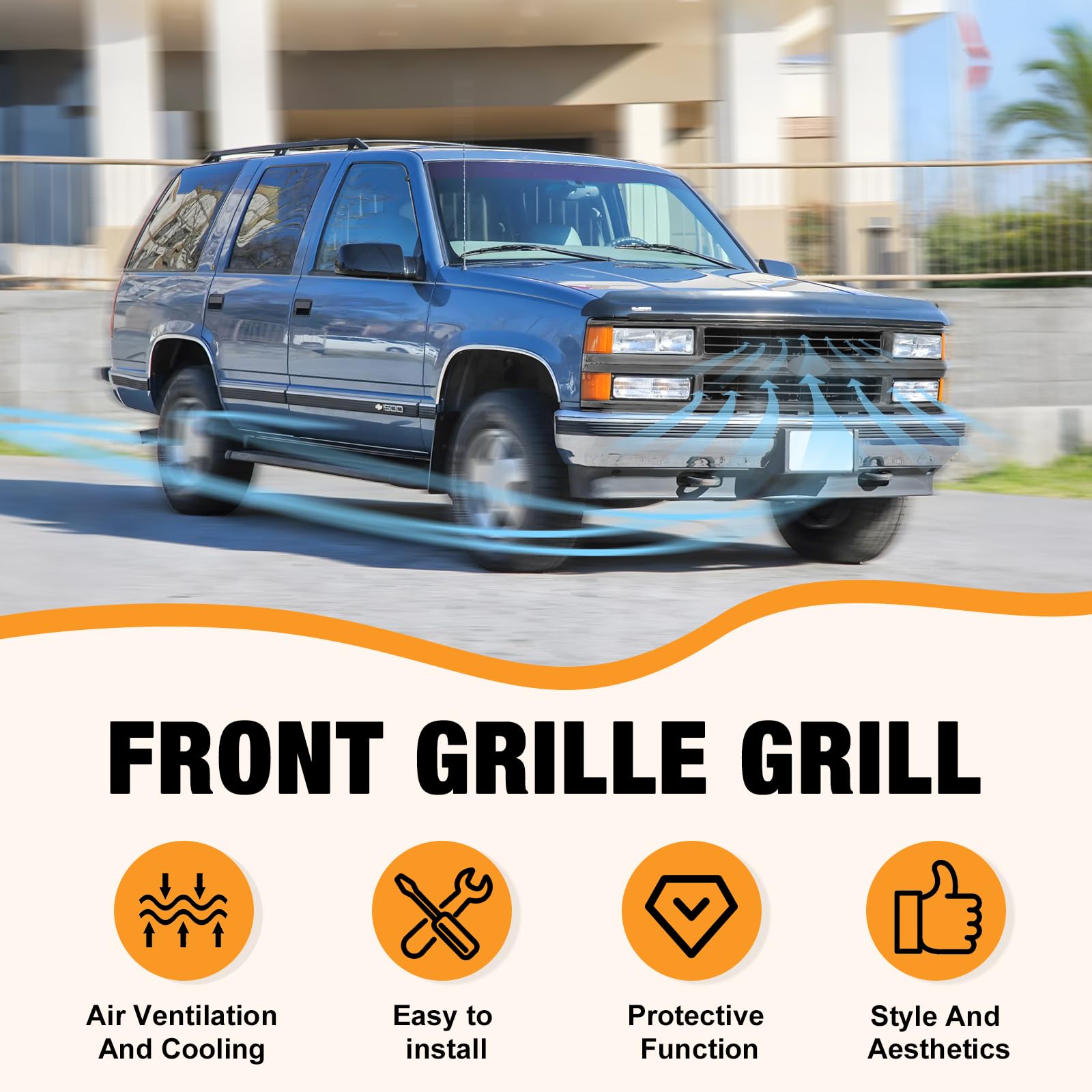 Carpartsdepot Front Grille Grill Black Shell With Insert Compatible With Chevrolet 1994-2000 C/K 1500 2500 3500 Tahoe Blazer For