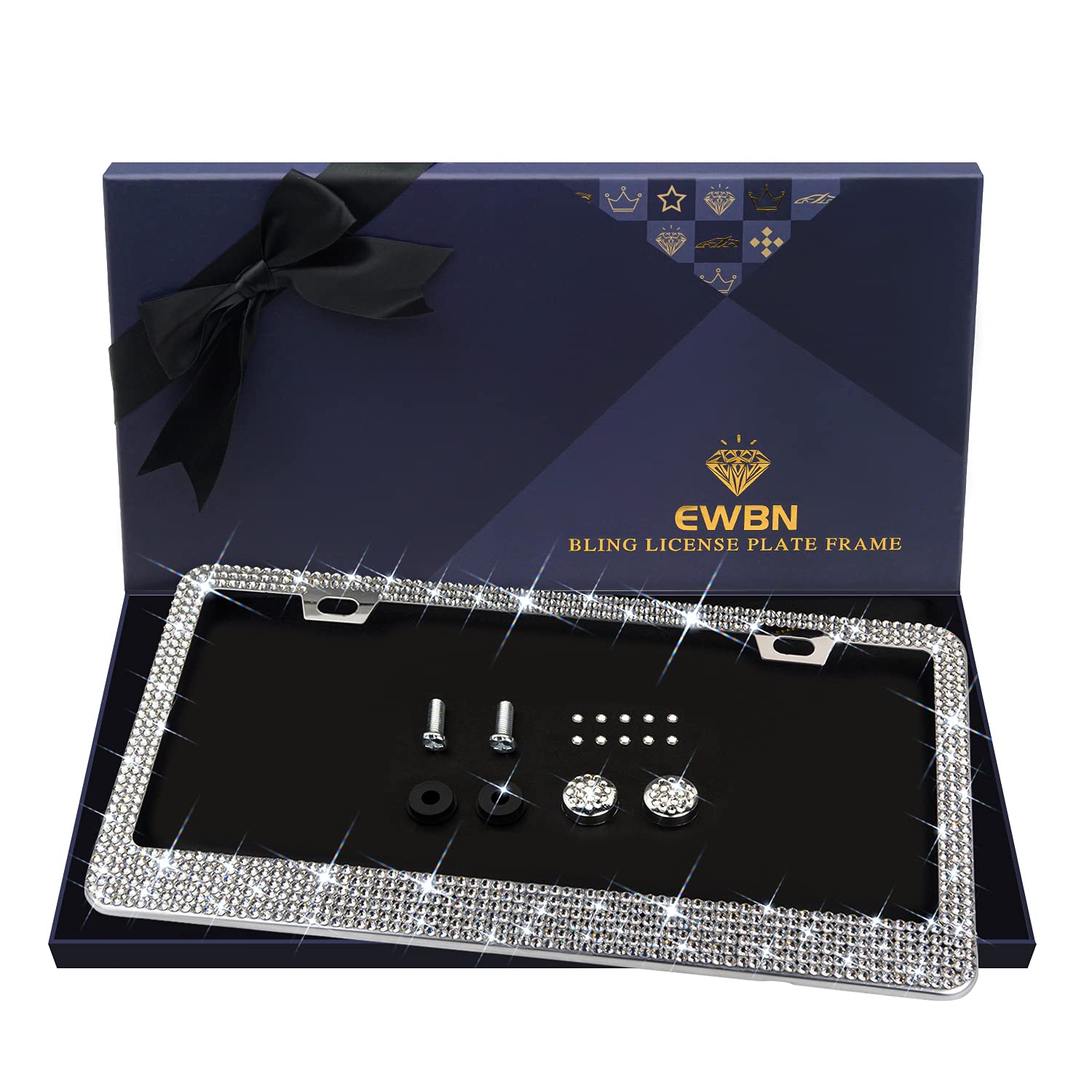1Pack Bling Rhinestone License Plate Frame for Women