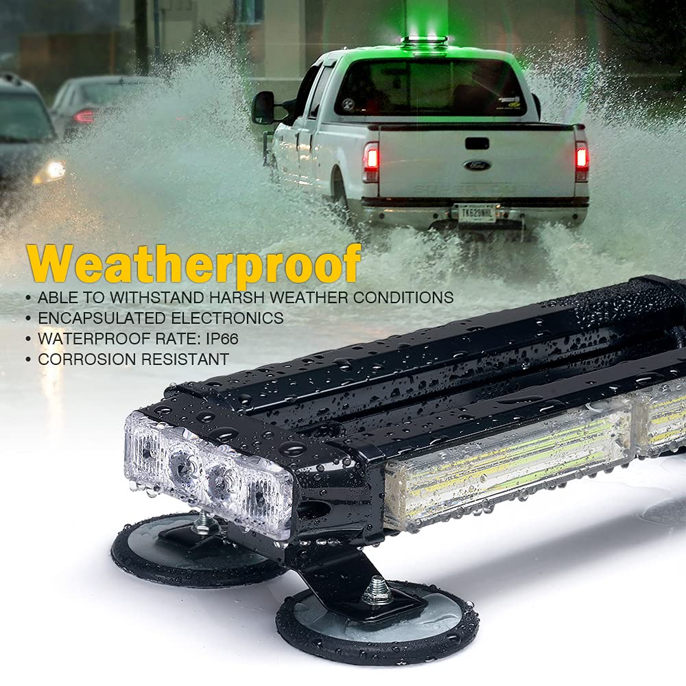 Xprite White Green Cob Led Strobe Rooftop Flashing Light Bar, Double Side Hazard Warning Caution Beacon Lights Magnetic Mount Fo
