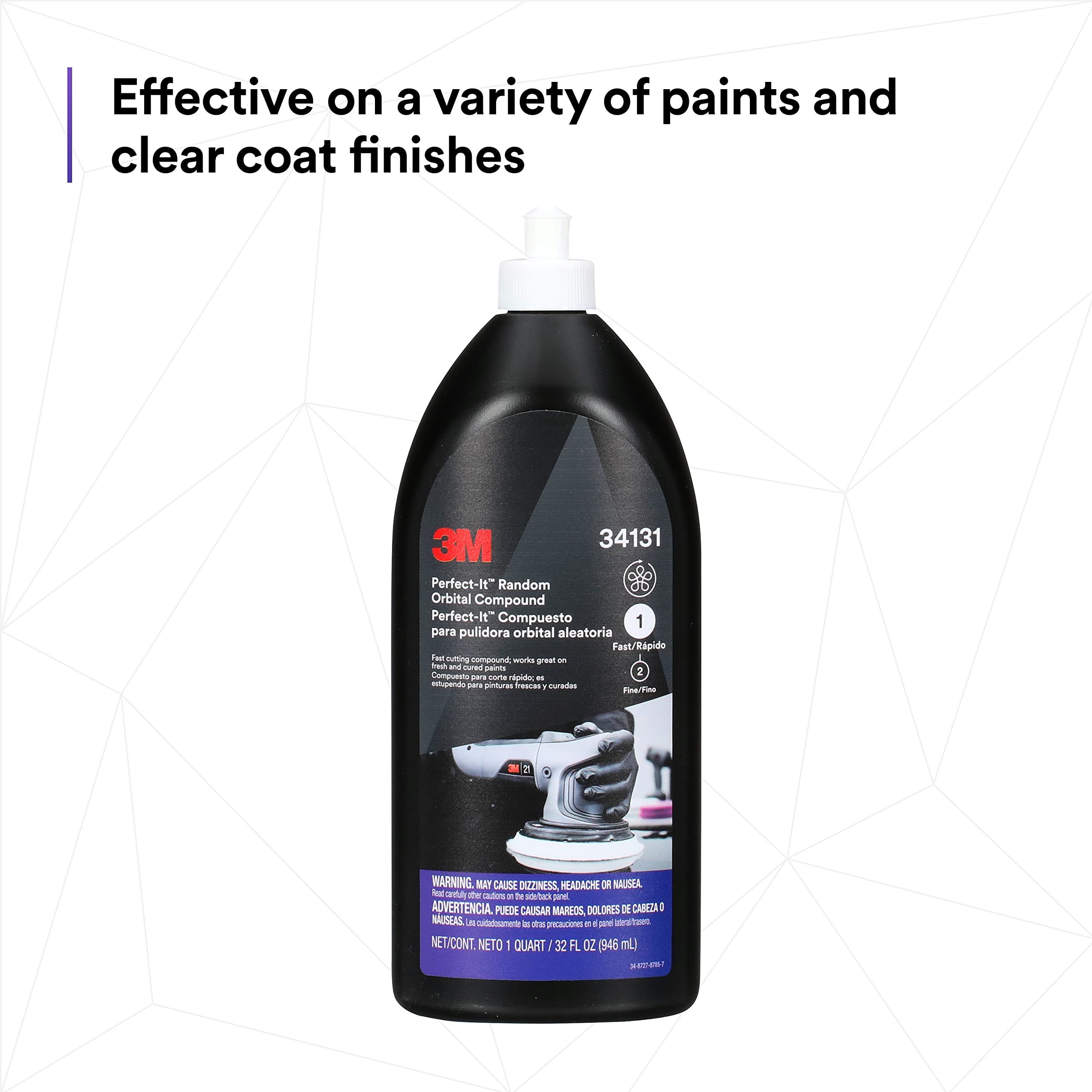 3M Perfect-It Random Orbital Compound, 34131, 1 Quart, Fast Cutting Compound For Automotive Buffing & Polishing